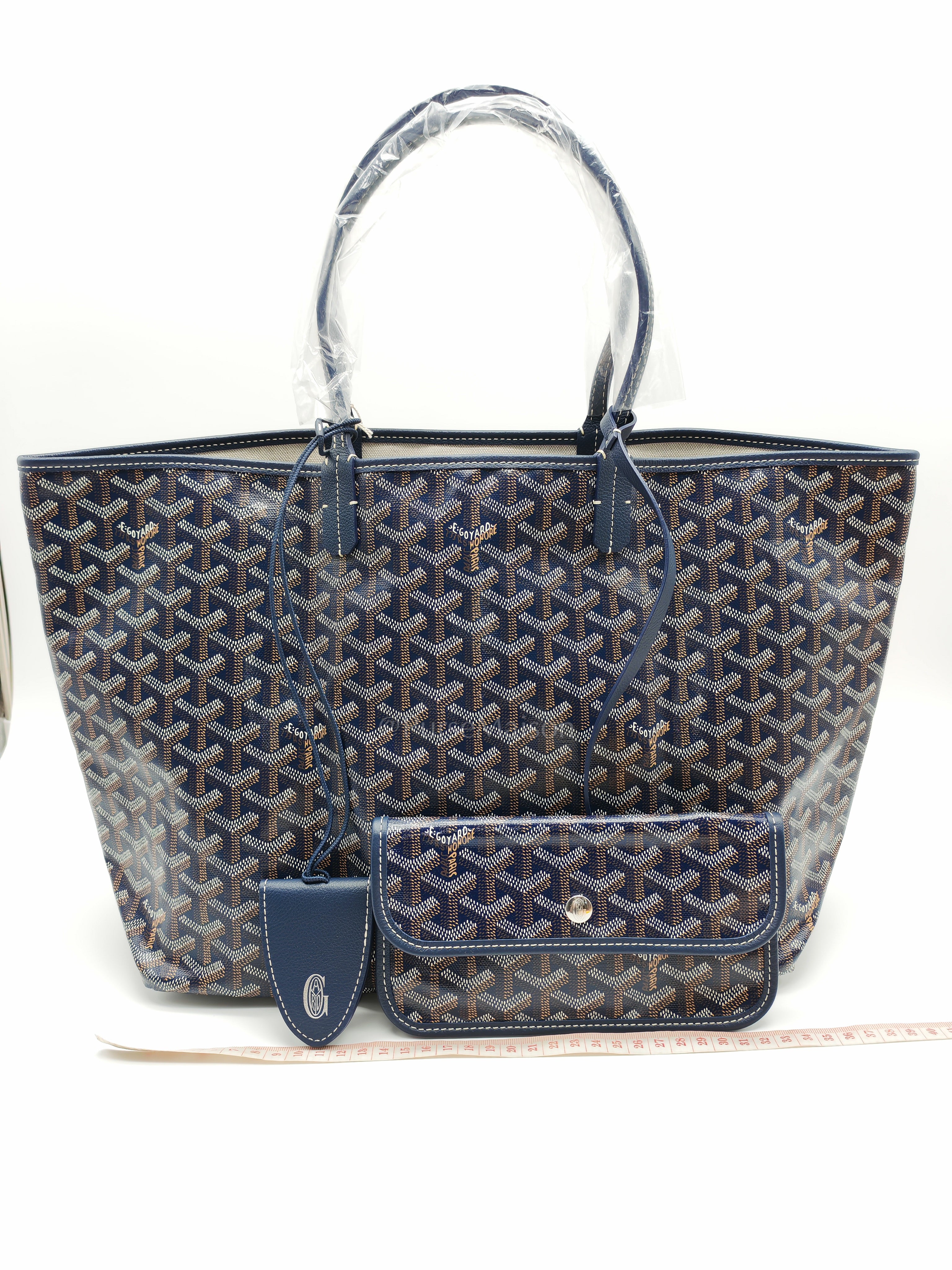 Saint Louis PM Tote Bag in Navy Blue Goyardine Canvas with Croc Universal Clip Charm | Purse Maison Luxury Bags Shop