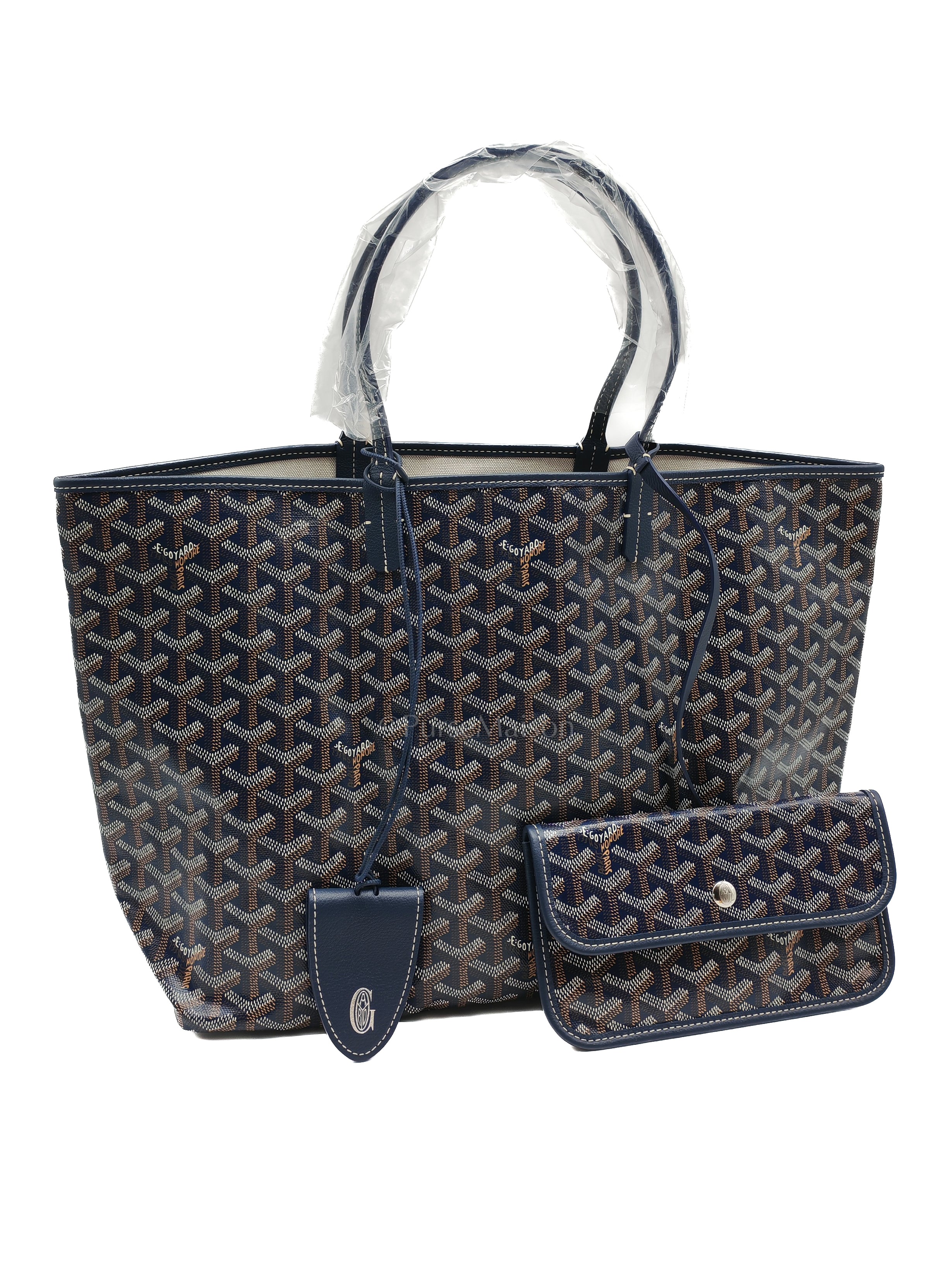 Saint Louis PM Tote Bag in Navy Blue Goyardine Canvas with Croc Universal Clip Charm | Purse Maison Luxury Bags Shop