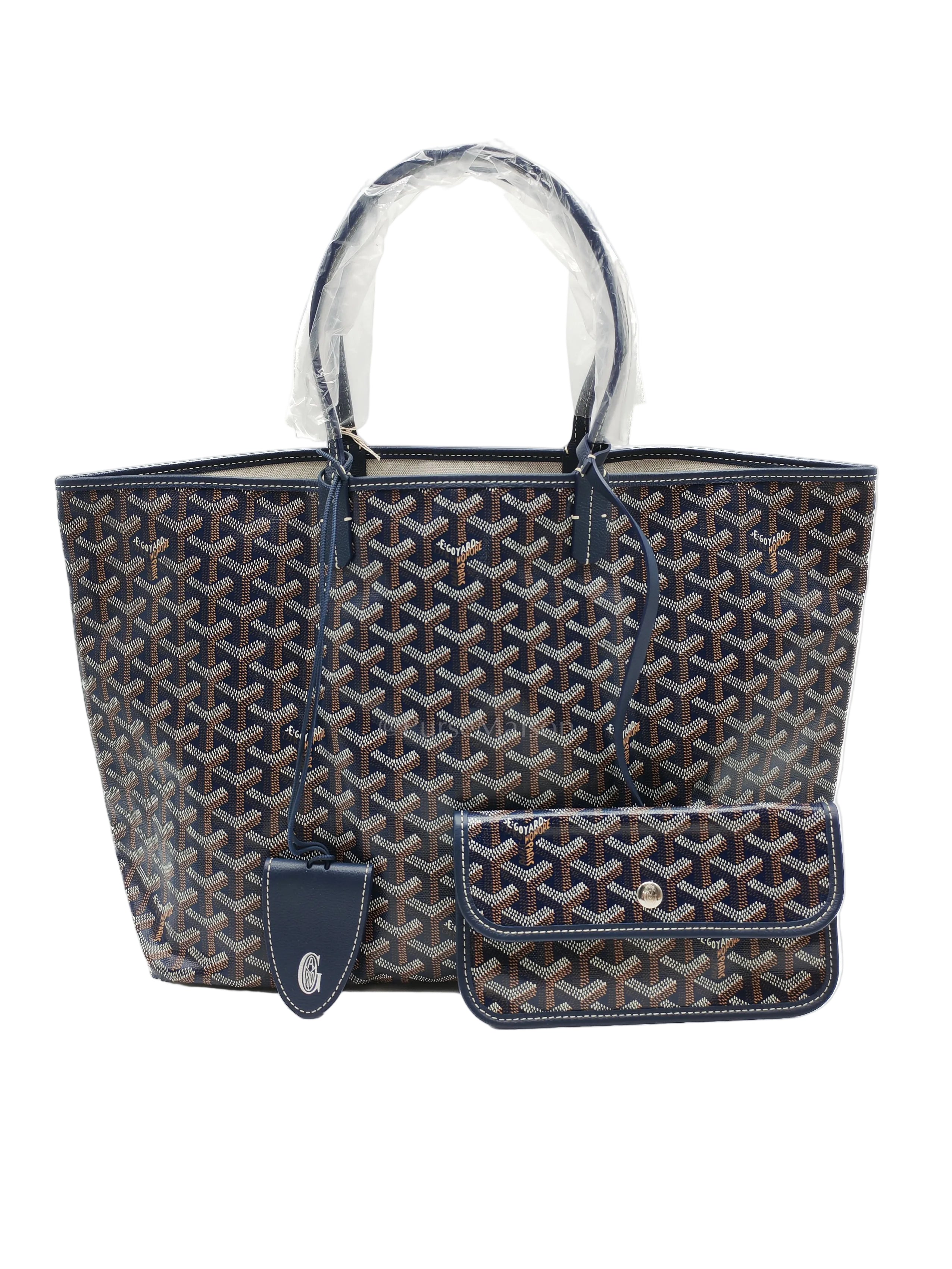 Saint Louis PM Tote Bag in Navy Blue Goyardine Canvas with Croc Universal Clip Charm | Purse Maison Luxury Bags Shop