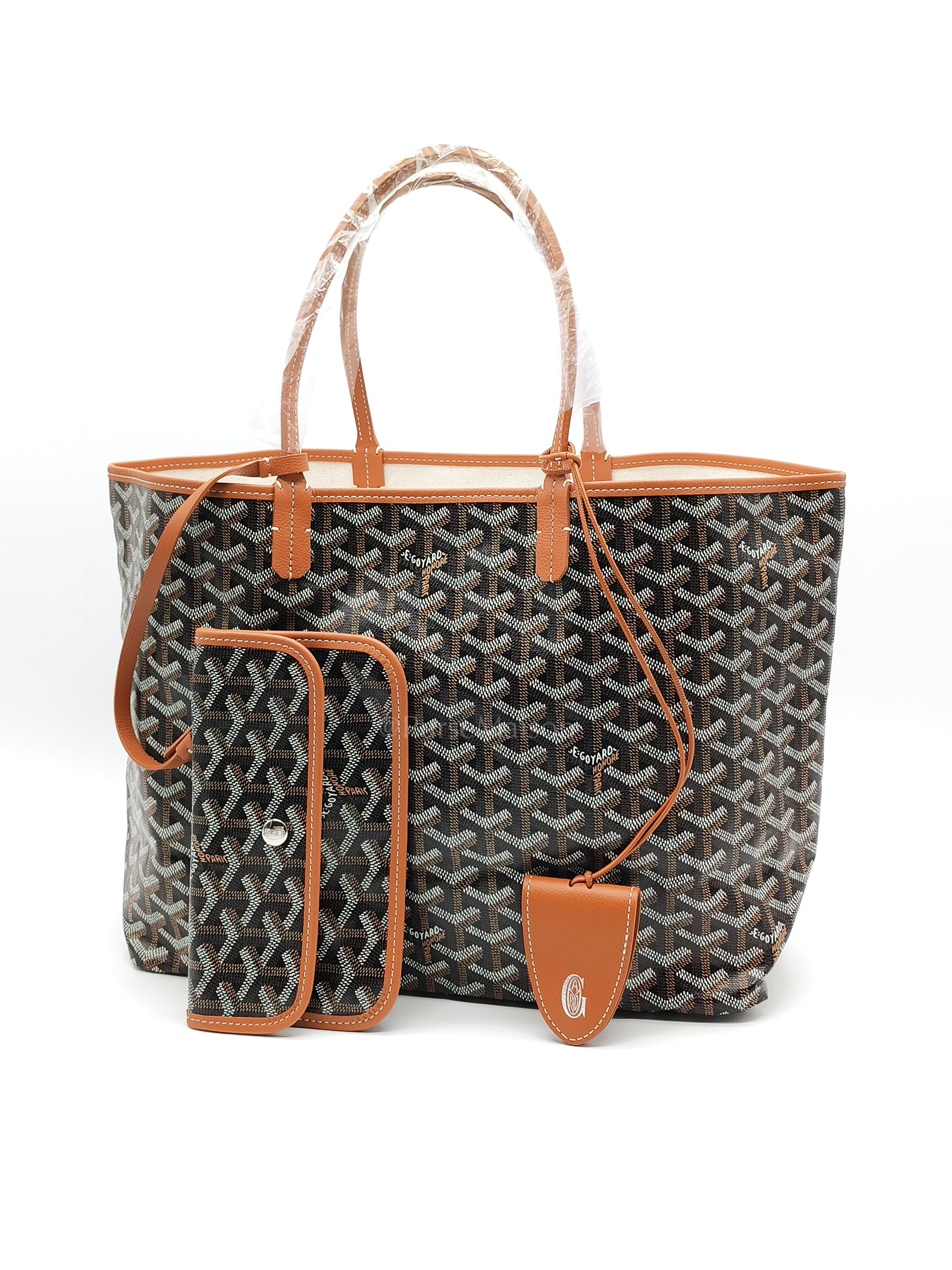 Saint Louis PM Tote Bag in Tan/Black Goyardine Canvas with Croc Unicversal Chip Charm | Purse Maison Luxury Bags Shop