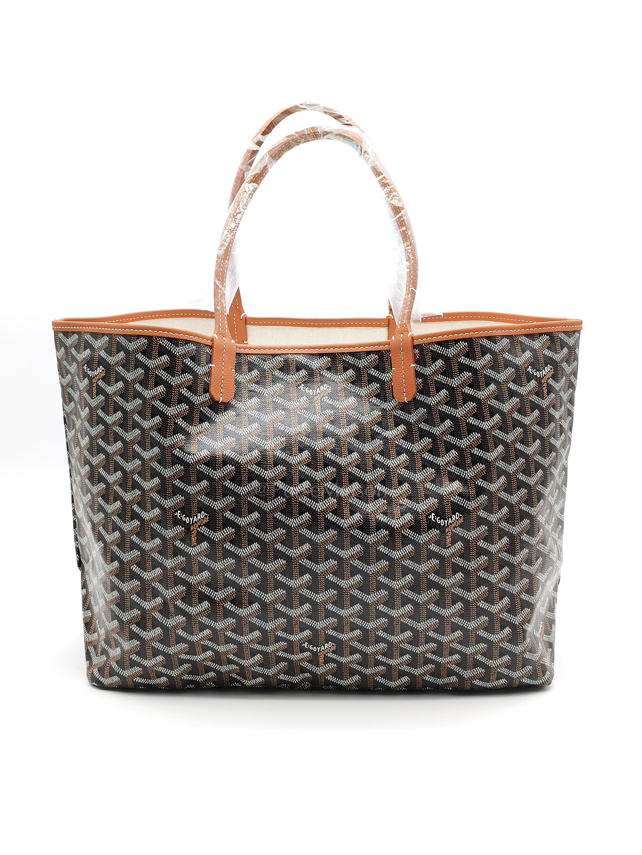 Saint Louis PM Tote Bag in Tan/Black Goyardine Canvas with Croc Unicversal Chip Charm | Purse Maison Luxury Bags Shop