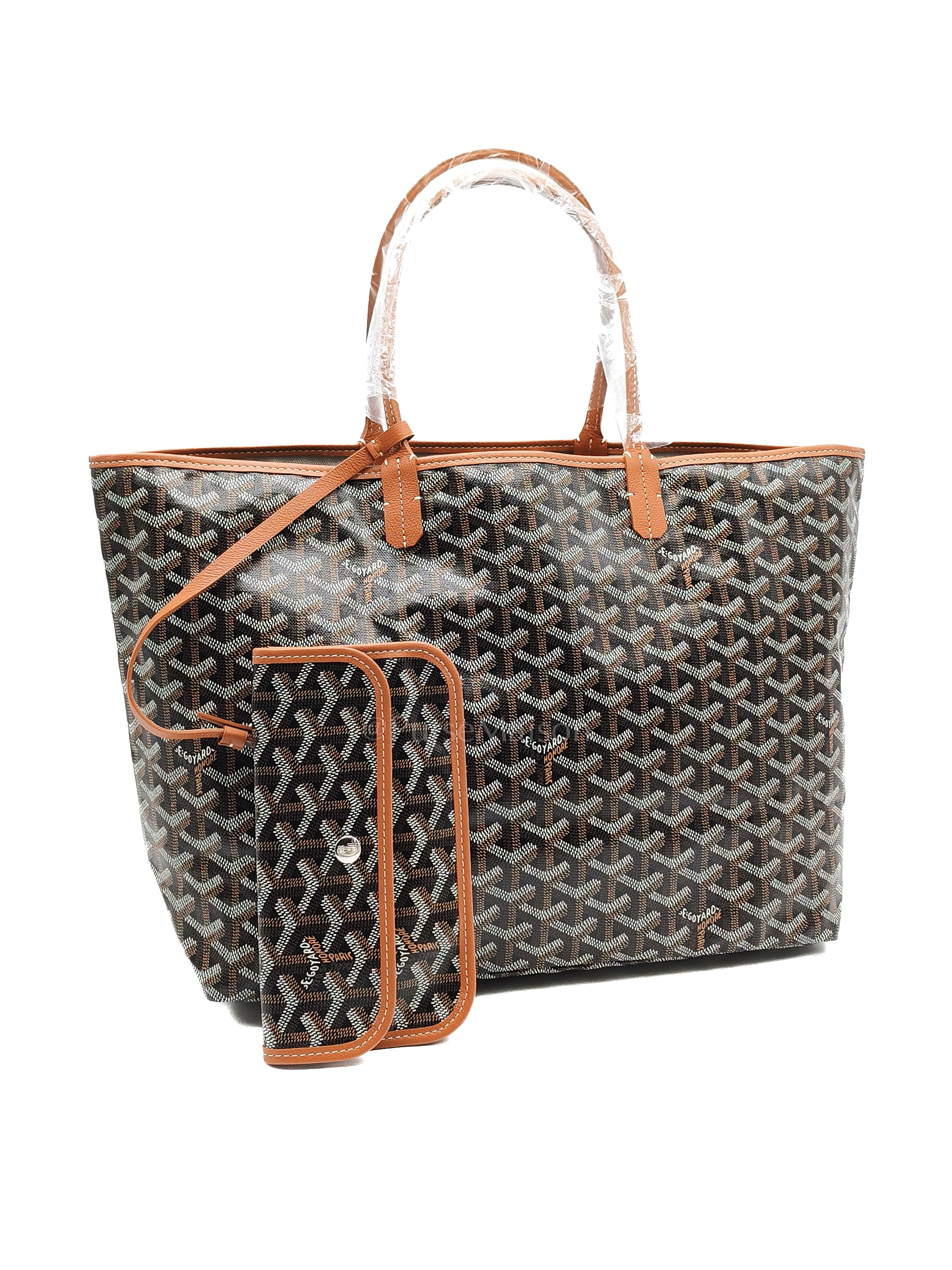 Saint Louis PM Tote Bag in Tan/Black Goyardine Canvas with Croc Universal Clip Charm | Purse Maison Luxury Bags Shop