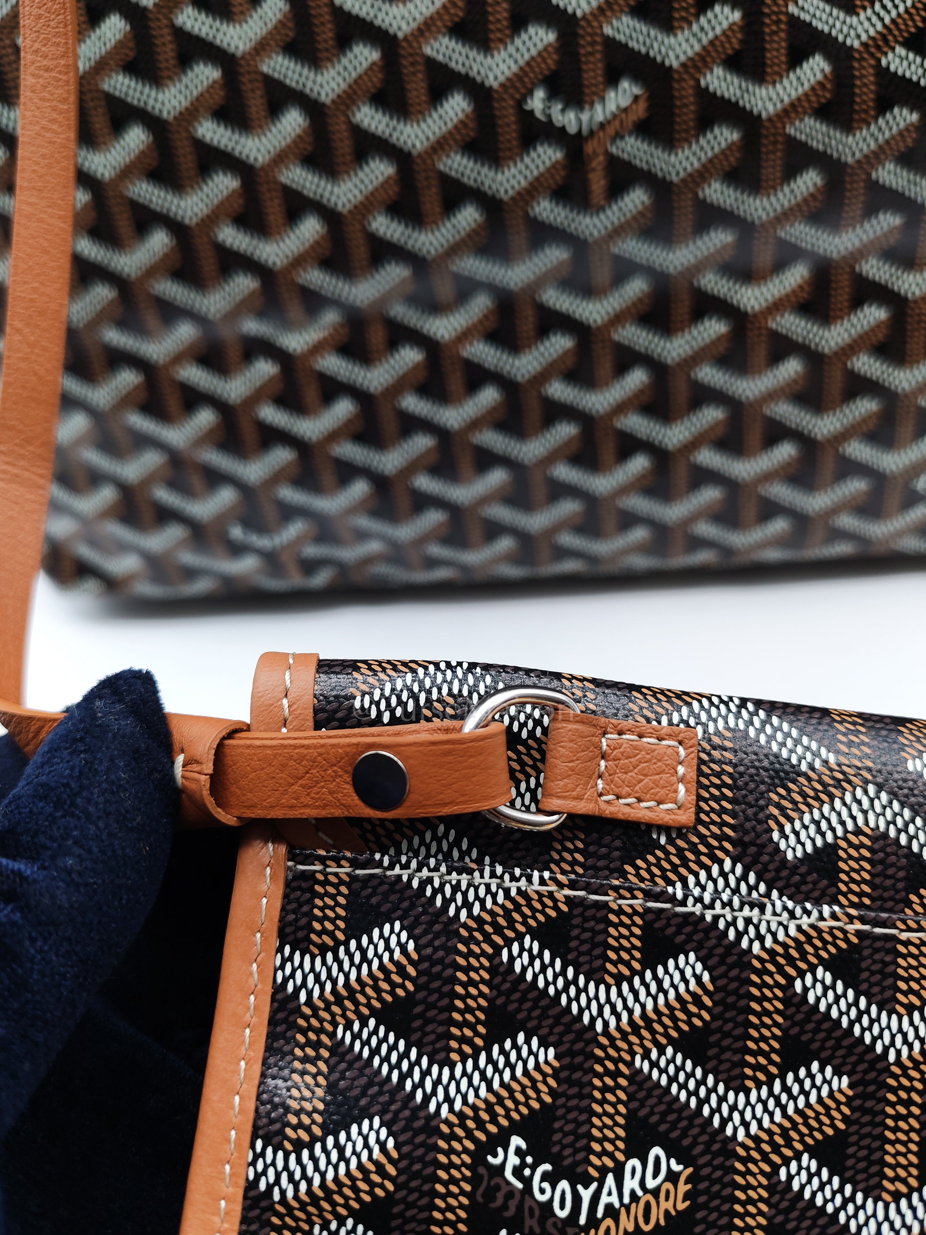 Saint Louis PM Tote Bag in Tan/Black Goyardine Canvas with Croc Universal Clip Charm | Purse Maison Luxury Bags Shop