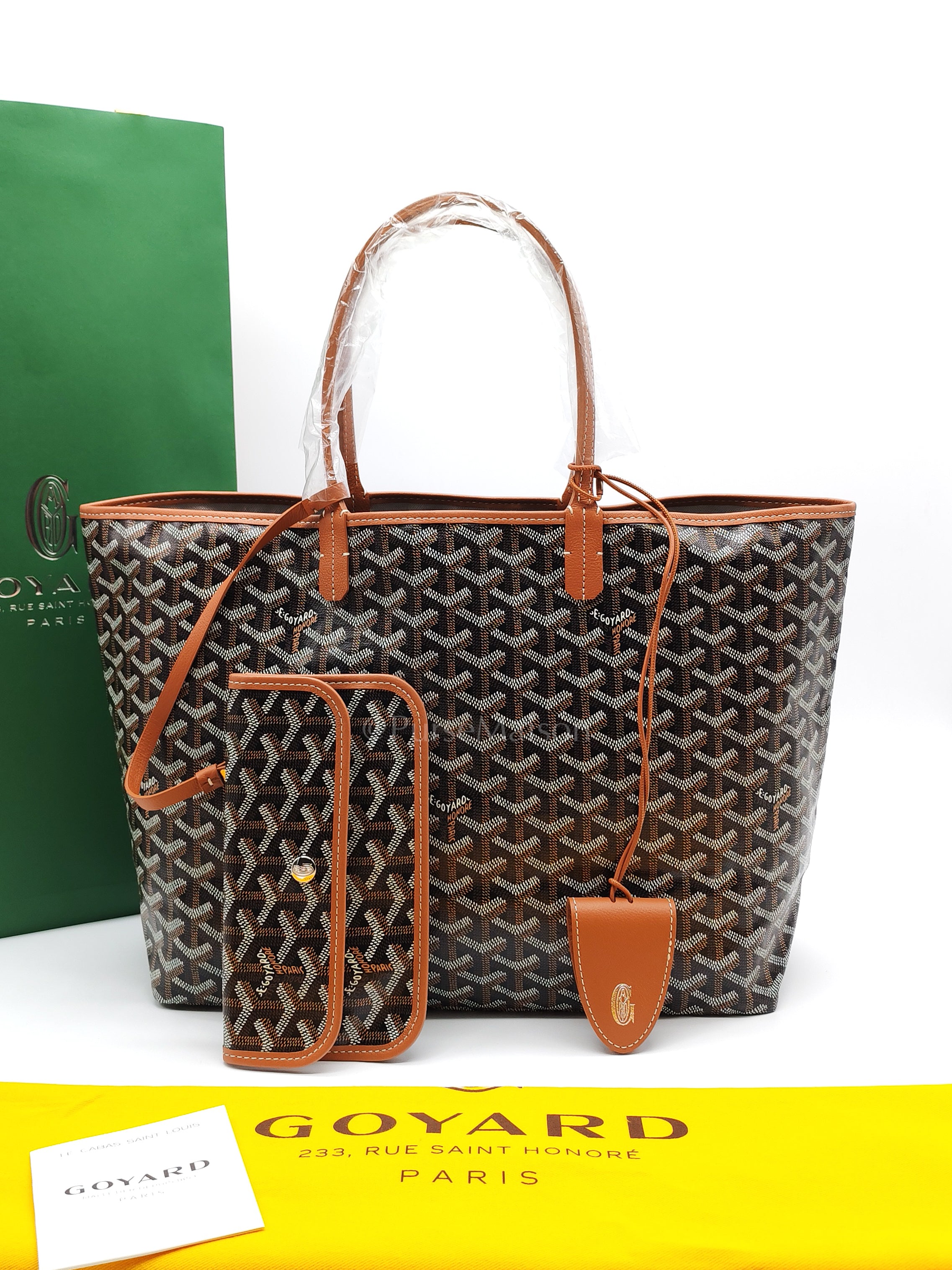 Saint Louis PM Tote Bag in Tan/Black Goyardine Canvas with Croc Universal Clip Charm | Purse Maison Luxury Bags Shop