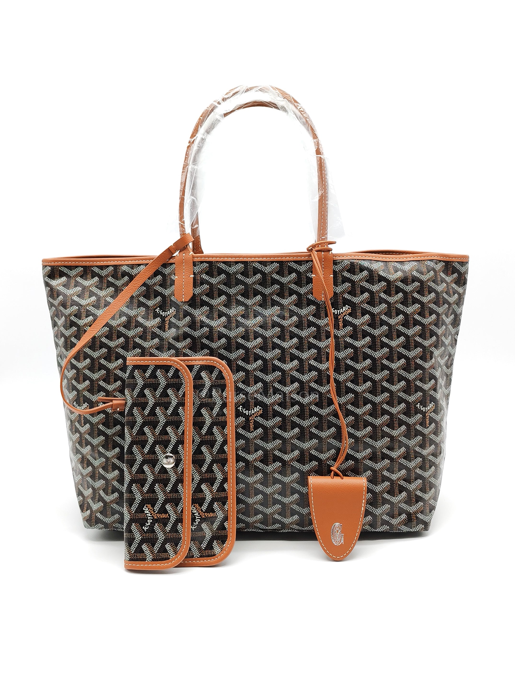 Saint Louis PM Tote Bag in Tan/Black Goyardine Canvas with Croc Universal Clip Charm | Purse Maison Luxury Bags Shop