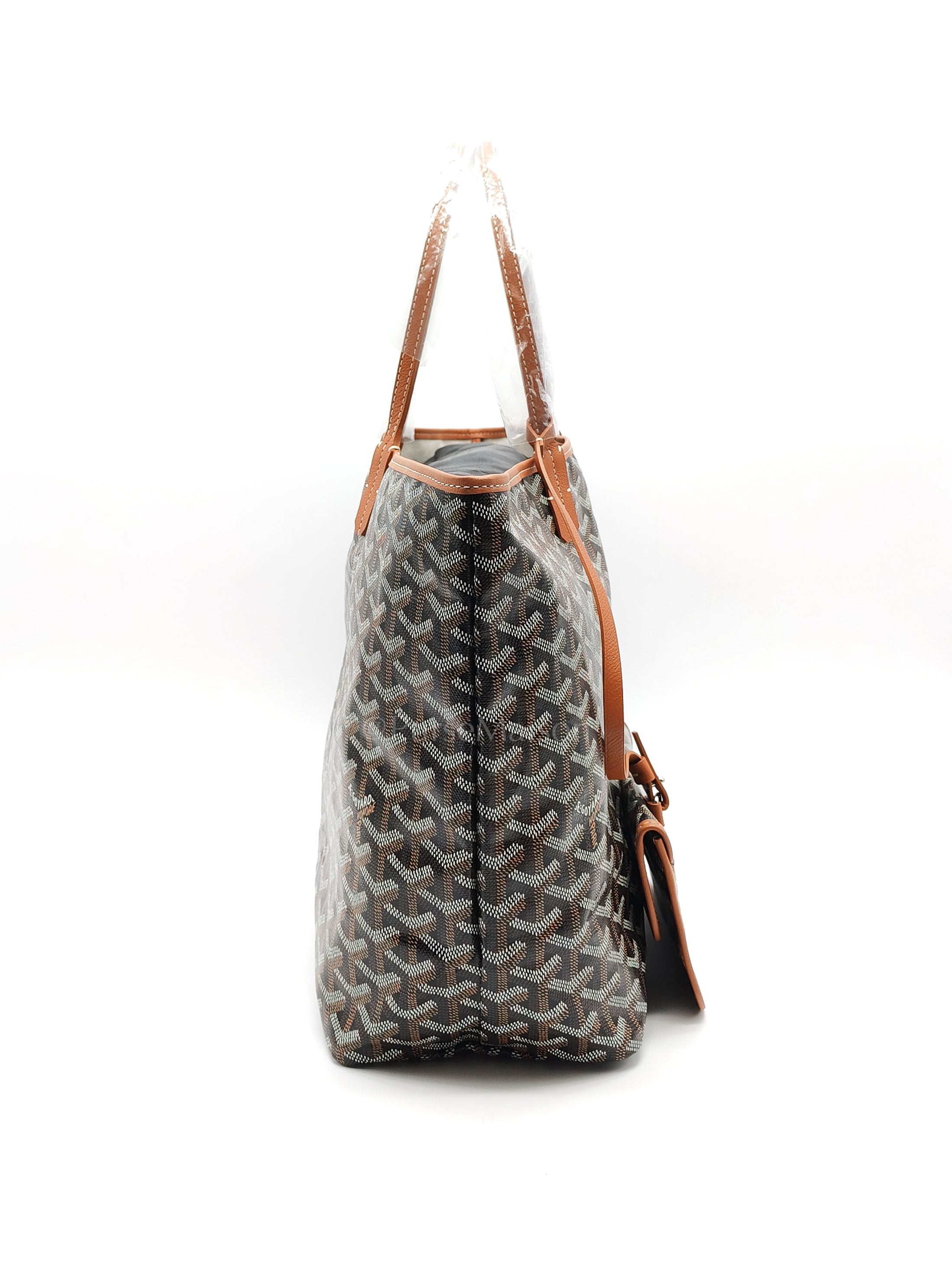 Saint Louis PM Tote Bag in Tan/Black Goyardine Canvas with Croc Universal Clip Charm | Purse Maison Luxury Bags Shop