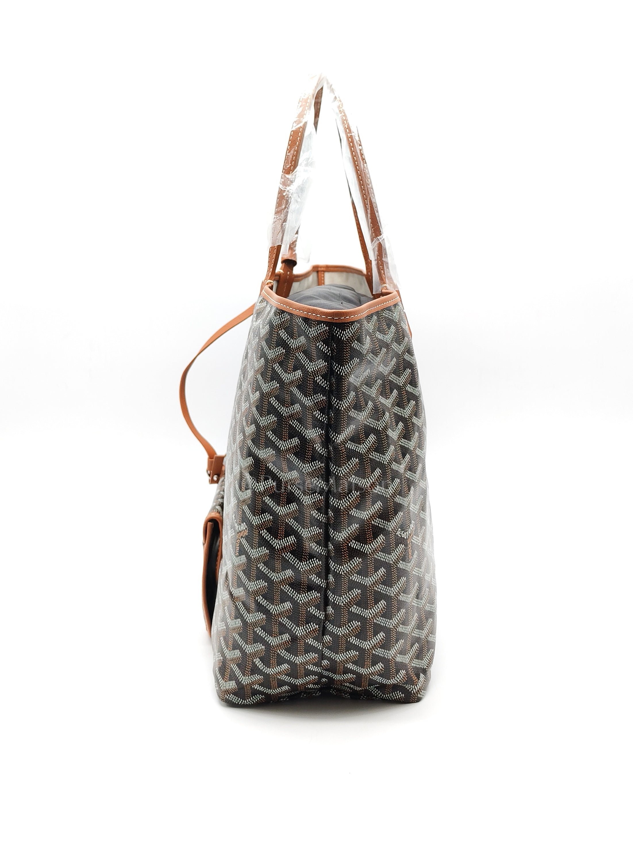 Saint Louis PM Tote Bag in Tan/Black Goyardine Canvas with Croc Universal Clip Charm | Purse Maison Luxury Bags Shop