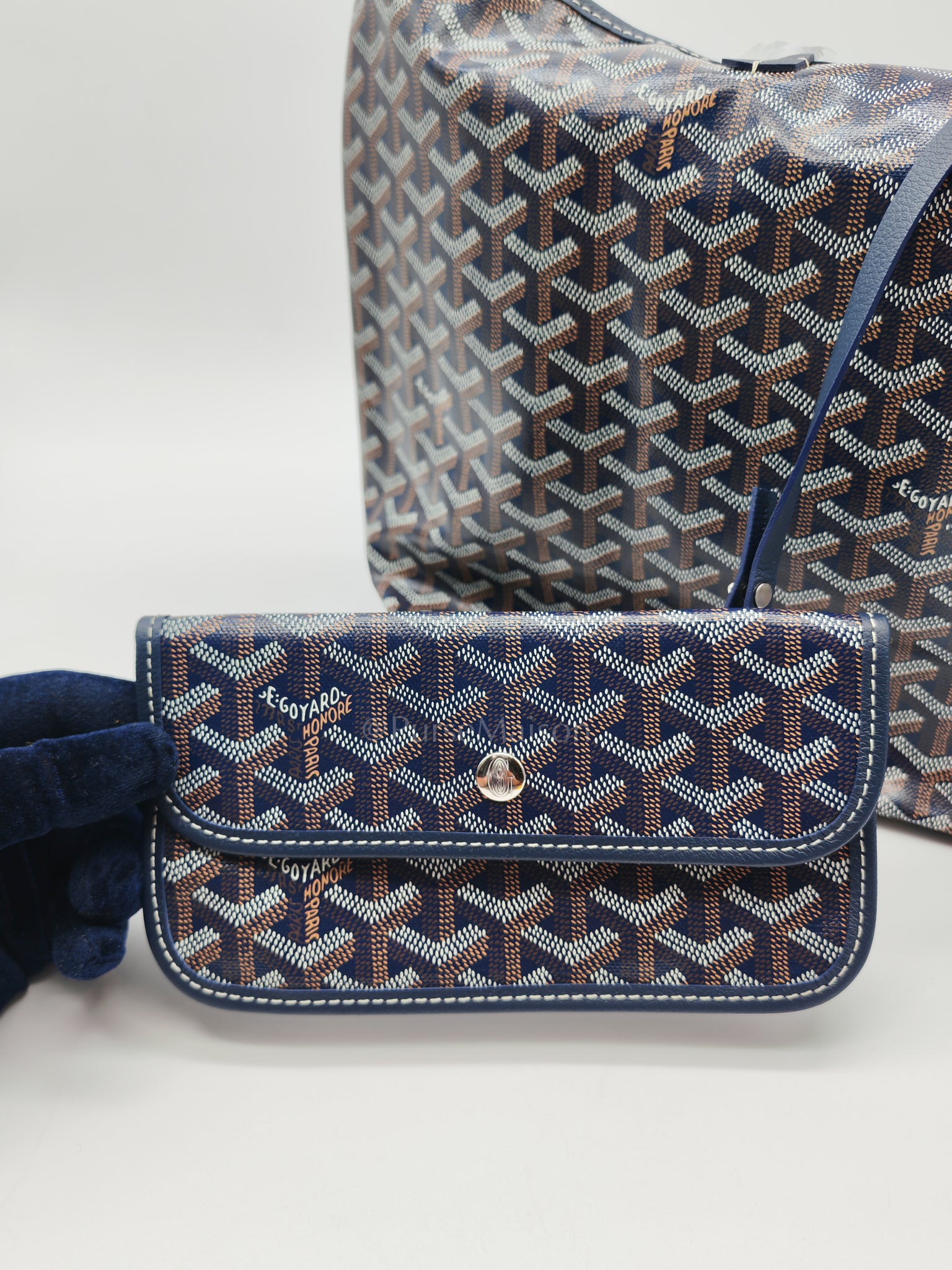 Saint Louis PM with Croc Universel Clip Charm in Navy Blue Goyardine Canvas | Purse Maison Luxury Bags Shop