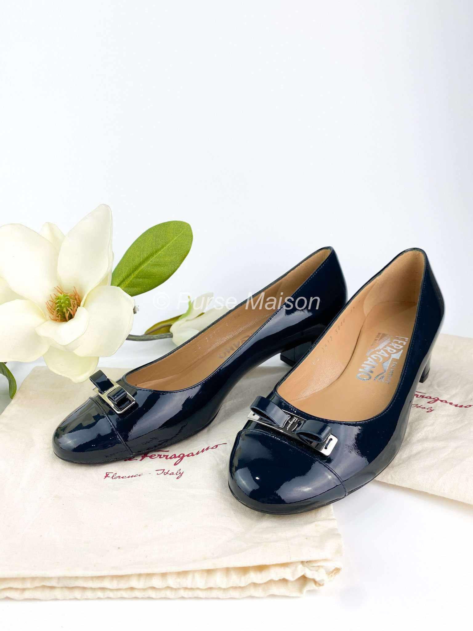 Salvatore Ferragamo low block heel patent leather shoes size 5.5 US