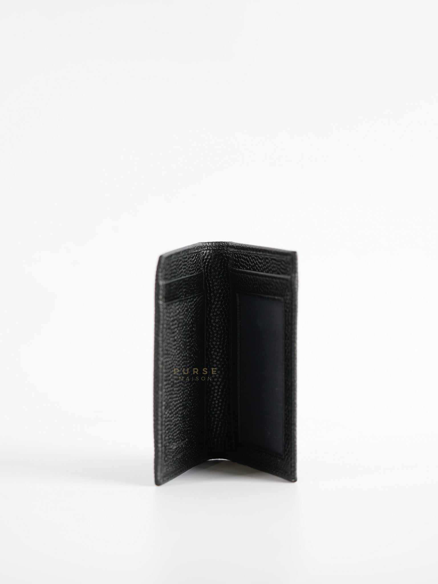 Vlogo Pebbled Calfskin Leather Card Holder in Nero | Purse Maison Luxury Bags Shop