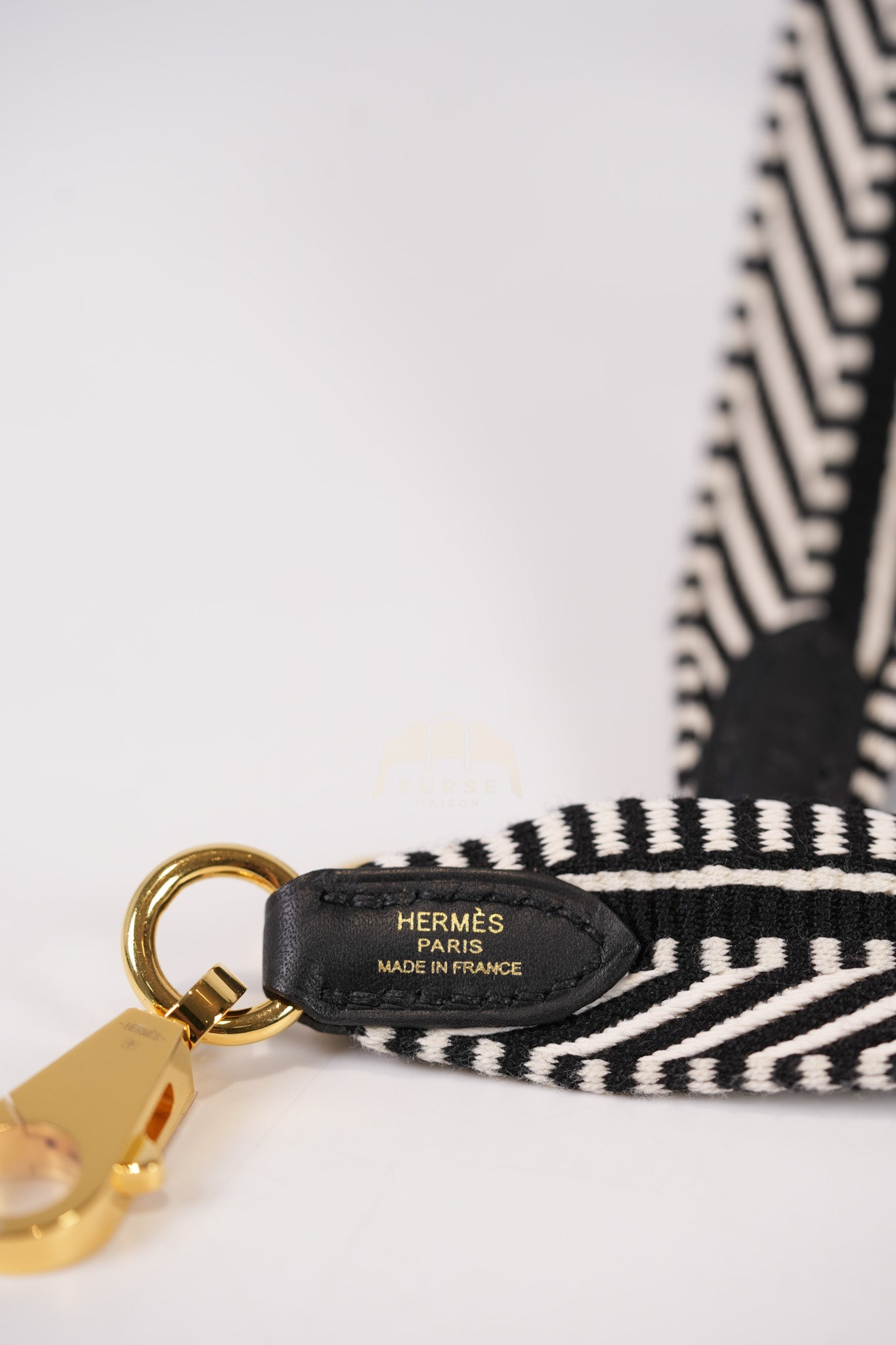 Sangle Cavale Bag Strap in Black/White Pattern and Gold Hardware (44.5inches) | Purse Maison Luxury Bags Shop