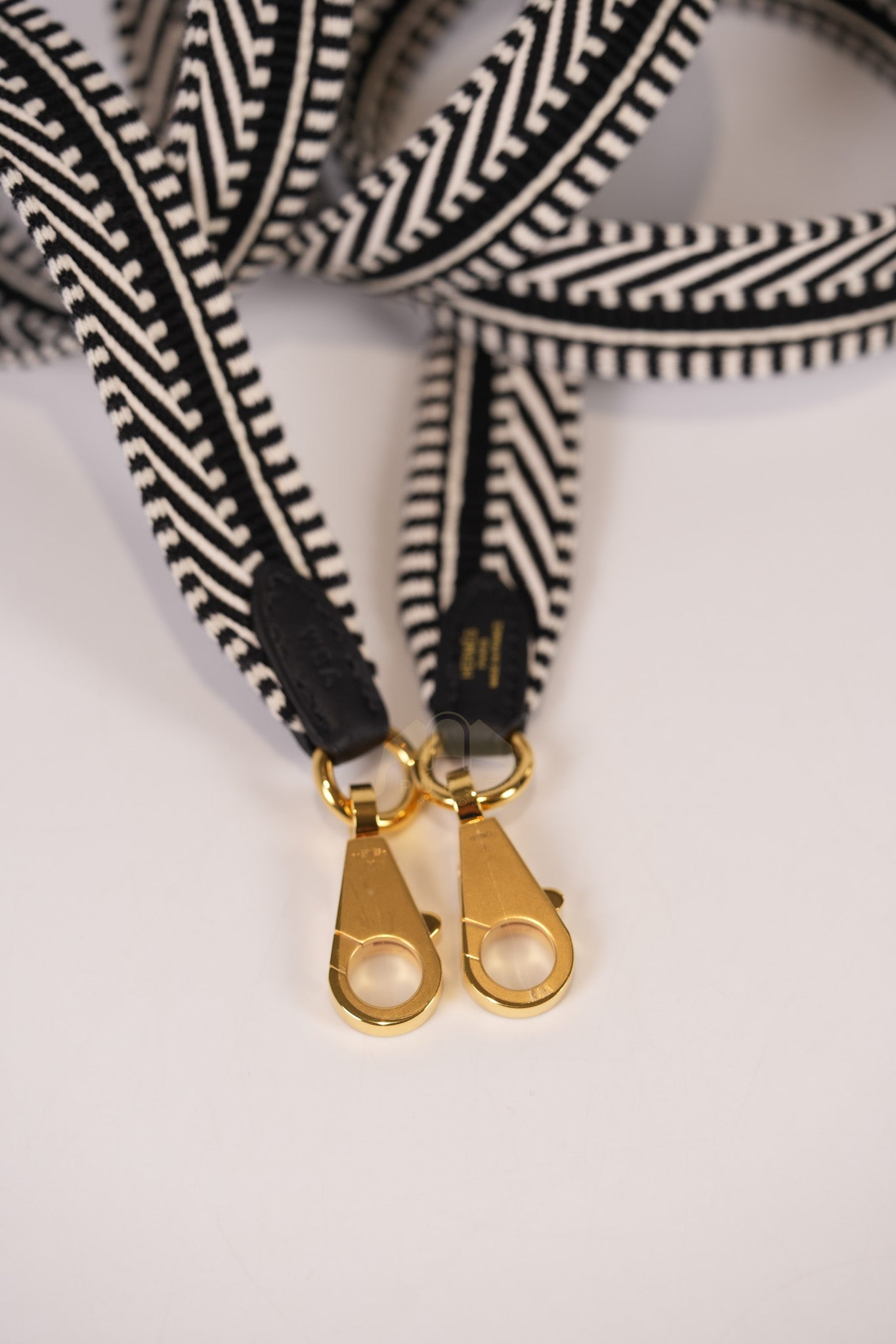 Sangle Cavale Bag Strap in Black/White Pattern and Gold Hardware (44.5inches) | Purse Maison Luxury Bags Shop