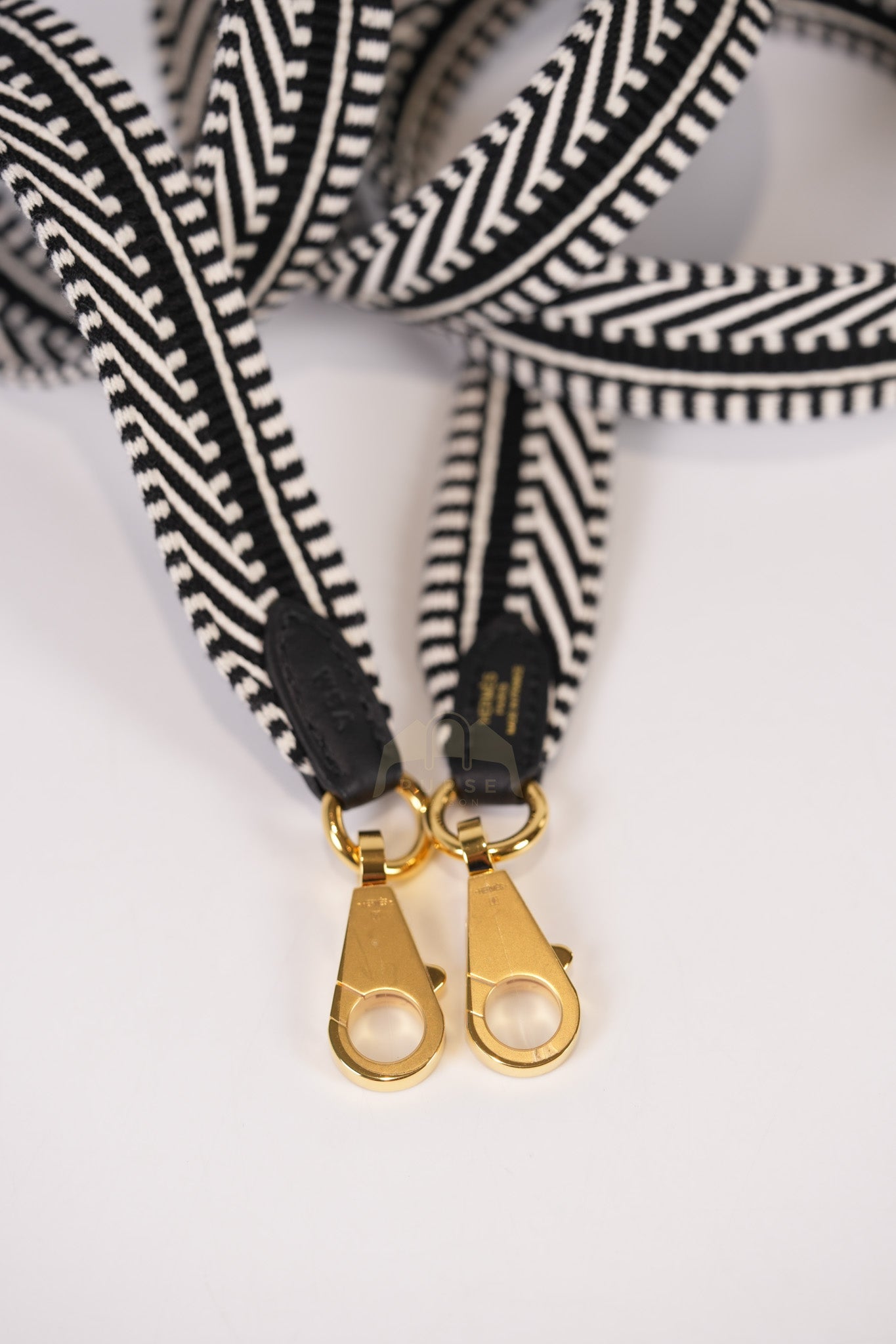 Sangle Cavale Bag Strap in Black/White Pattern and Gold Hardware (44.5inches) | Purse Maison Luxury Bags Shop