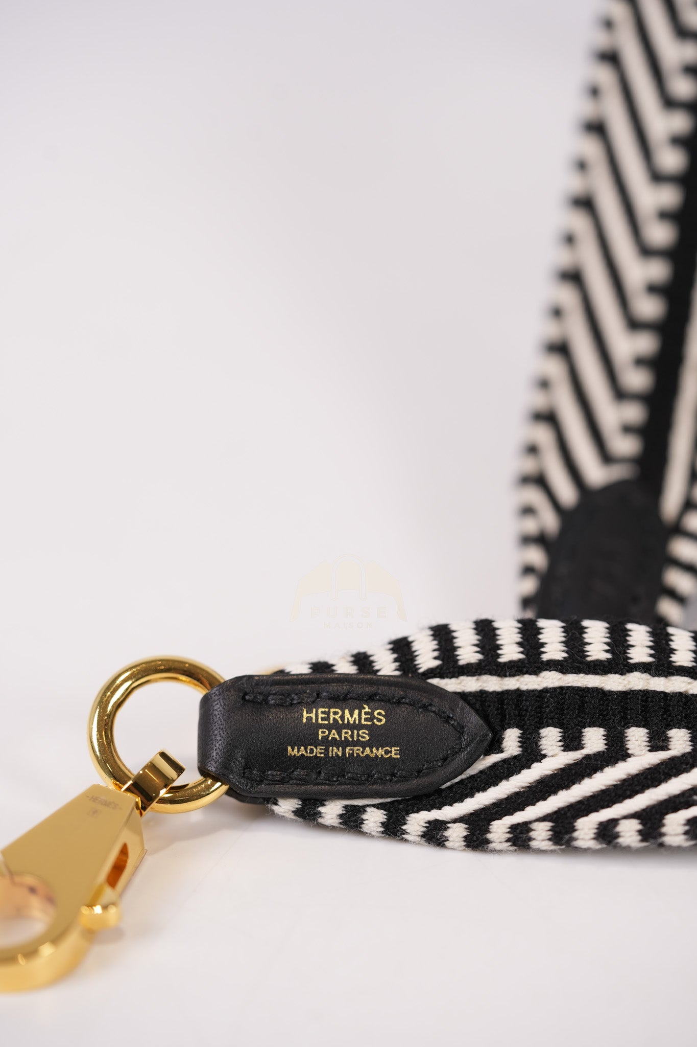 Sangle Cavale Bag Strap in Black/White Pattern and Gold Hardware (44.5inches) | Purse Maison Luxury Bags Shop