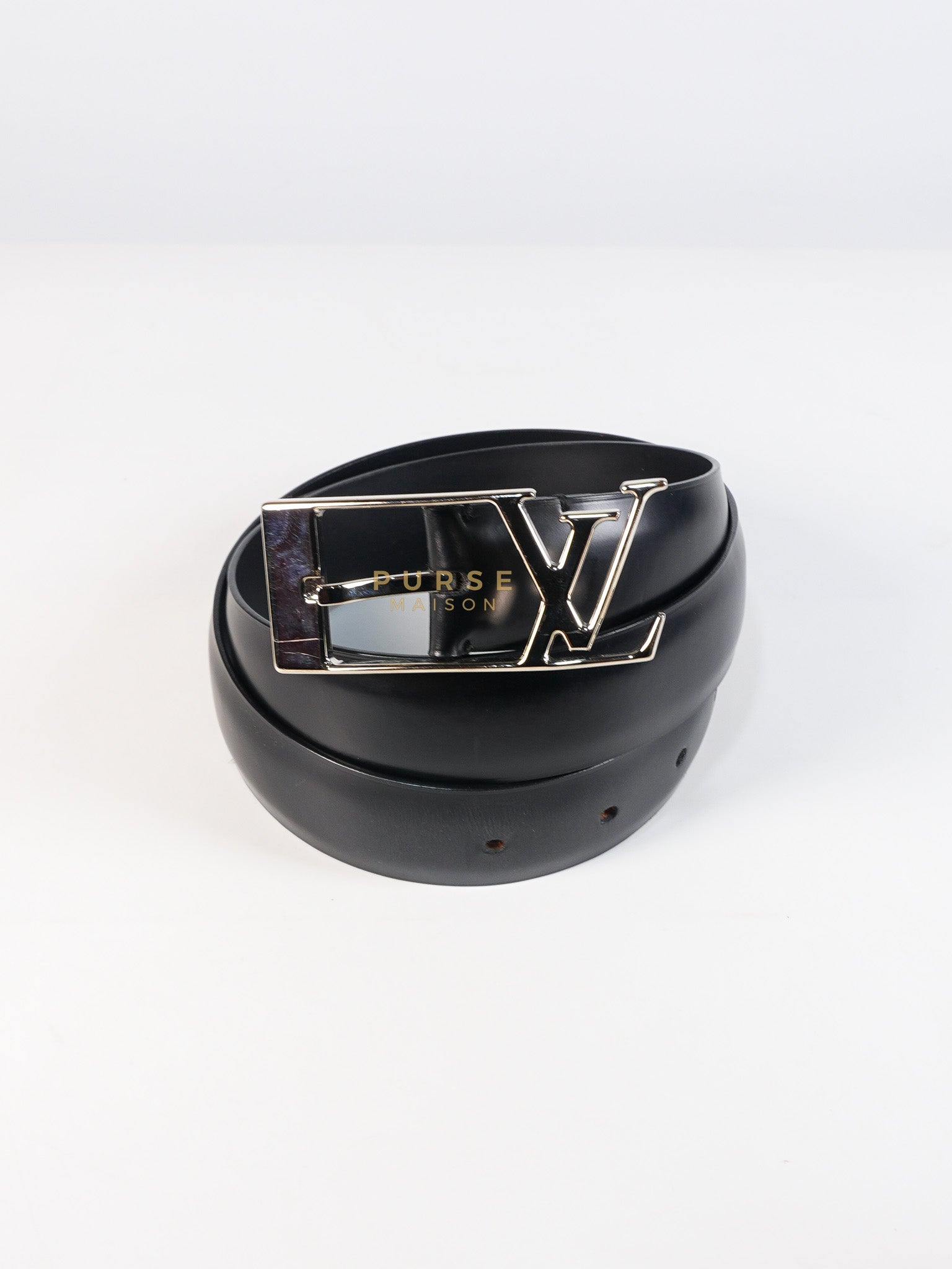 Santur Anagram Belt in Black Leather & Silver Hardware Size 90 | Purse Maison Luxury Bags Shop