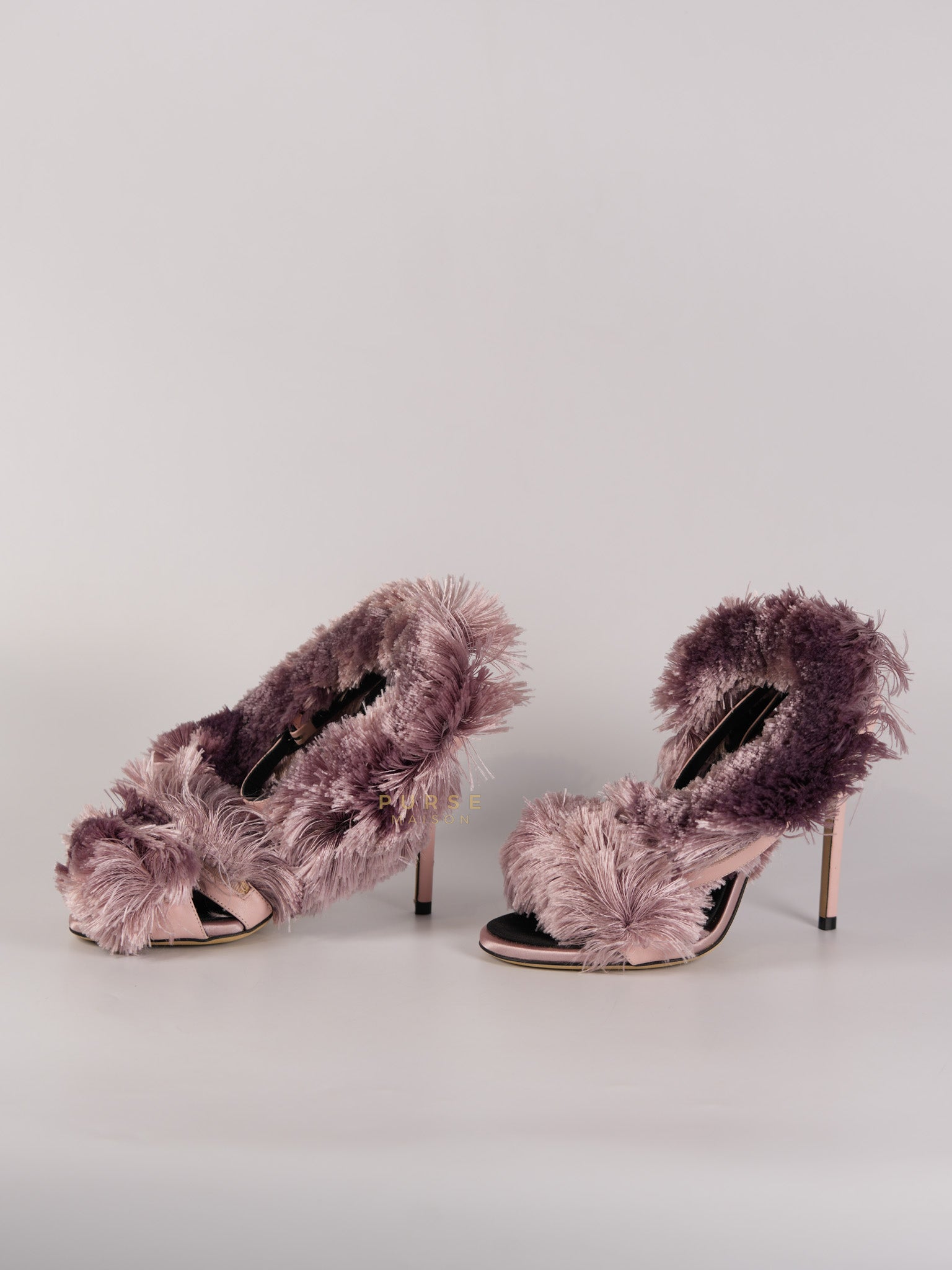 Satin Furr in Pink Fringed Slingback Heels Size 35 Eu (22 cm) | Purse Maison Luxury Bags Shop