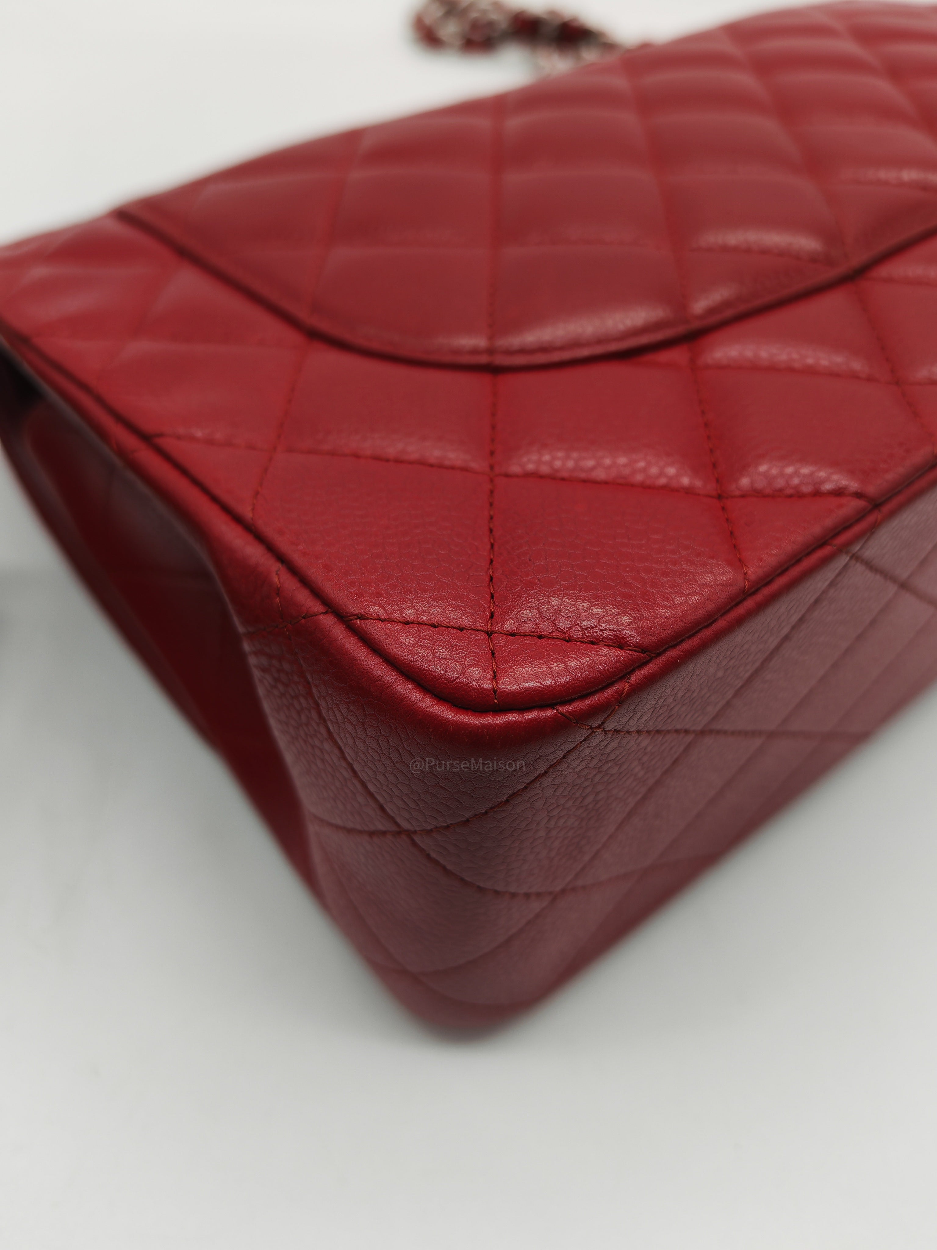 Chanel Classic Double Flap Jumbo in Red Quilted Caviar Leather and Silver Hardware Series 16