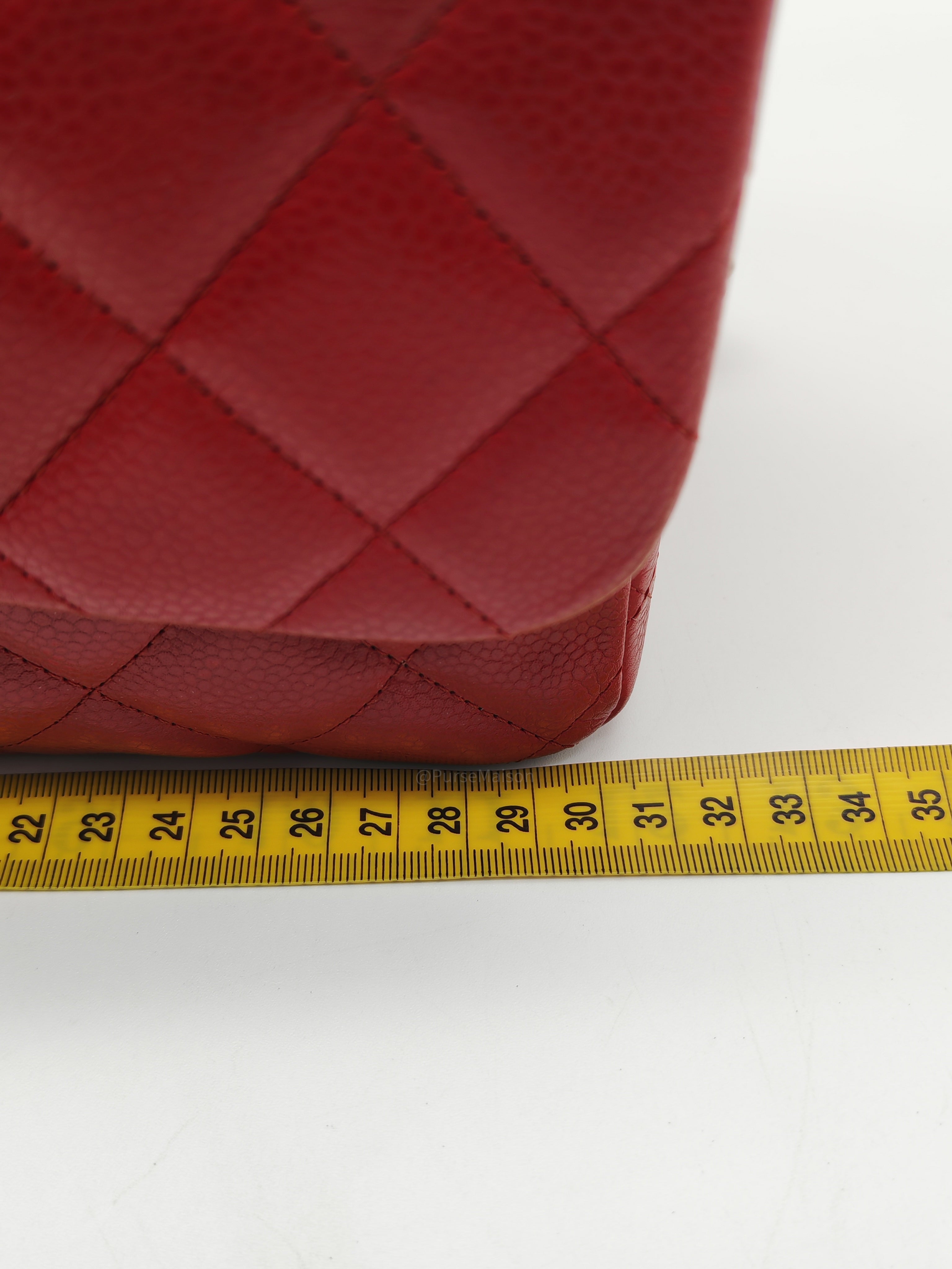 Chanel Classic Double Flap Jumbo in Red Quilted Caviar Leather and Silver Hardware Series 16