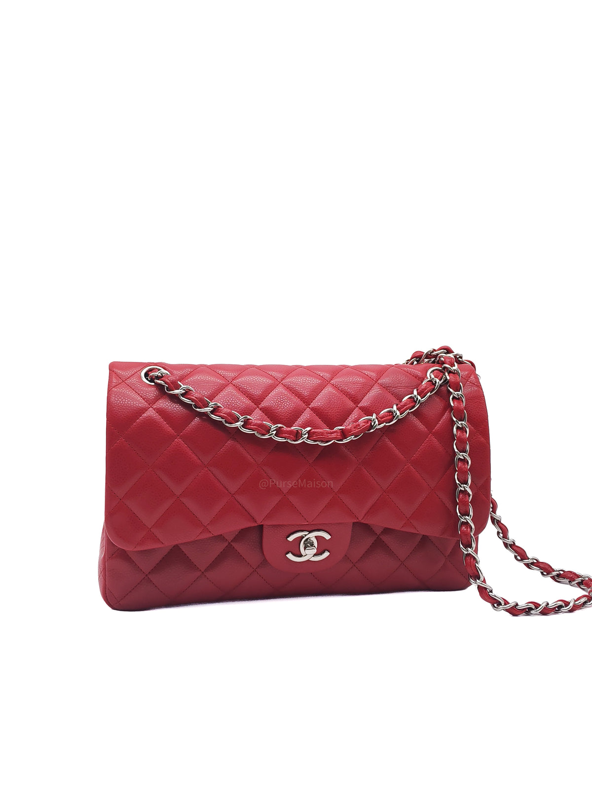 Chanel Classic Double Flap Jumbo in Red Quilted Caviar Leather and Silver Hardware Series 16