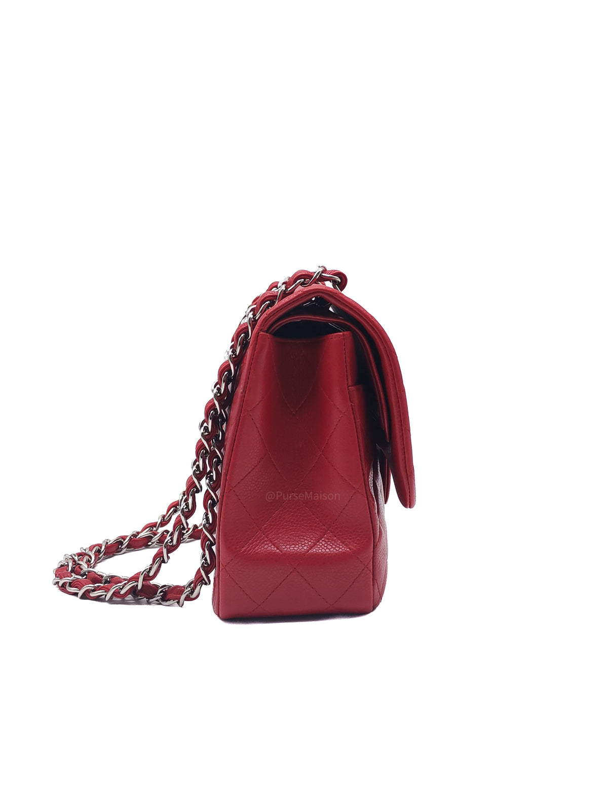 Chanel Classic Double Flap Jumbo in Red Quilted Caviar Leather and Silver Hardware Series 16