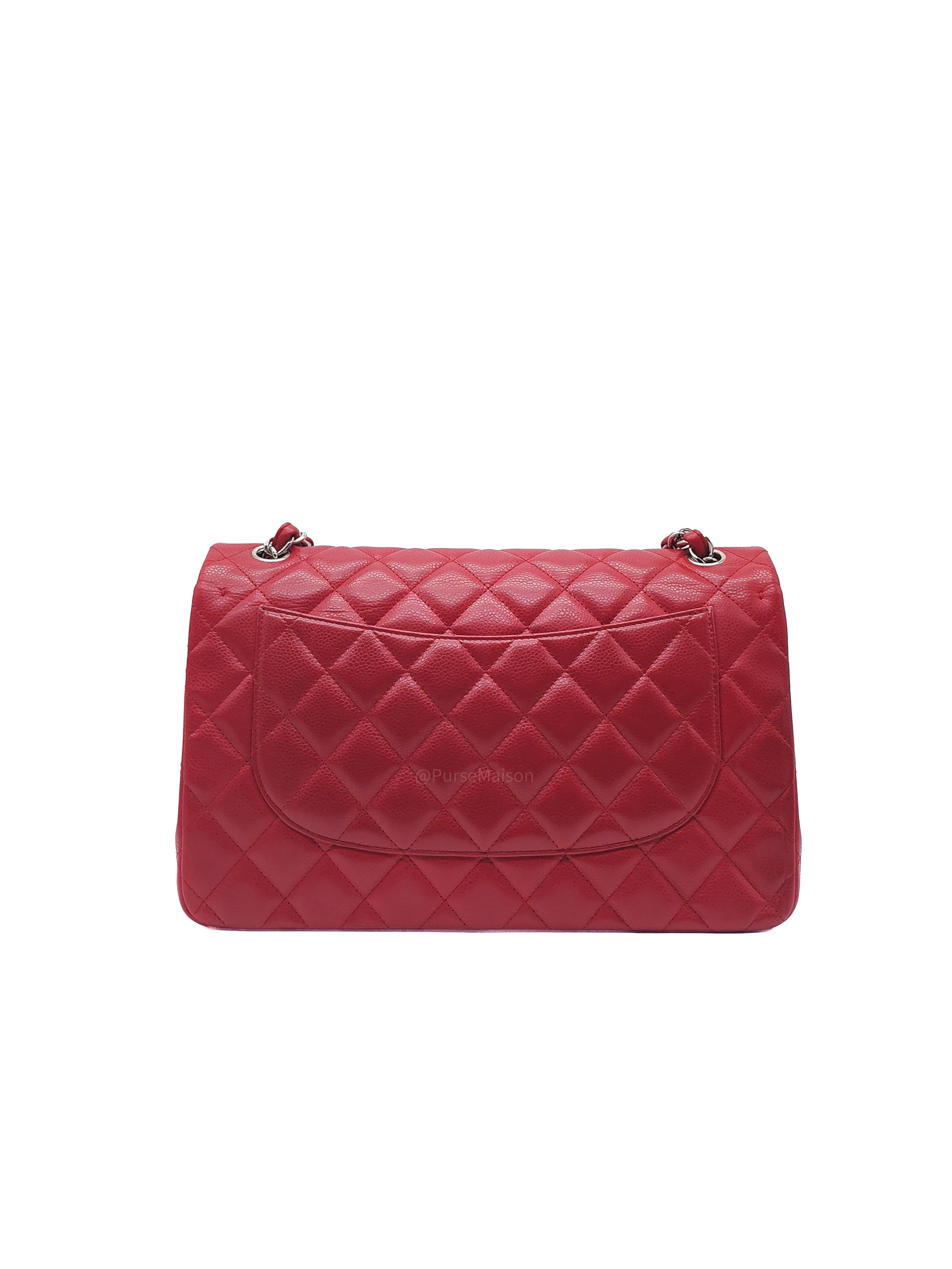 Chanel Classic Double Flap Jumbo in Red Quilted Caviar Leather and Silver Hardware Series 16