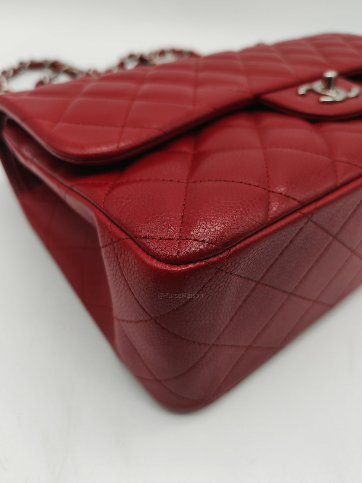 Chanel Classic Double Flap Jumbo in Red Quilted Caviar Leather and Silver Hardware Series 16