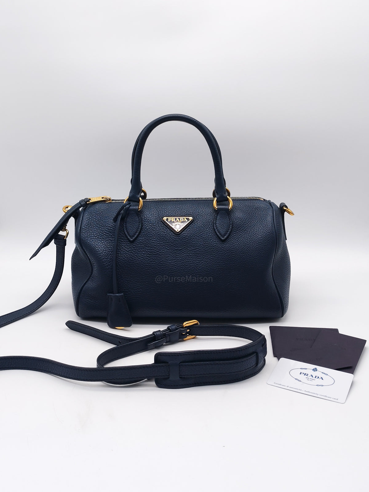 Prada 1BB797 Vitello Phenix Bauletto in Baltico