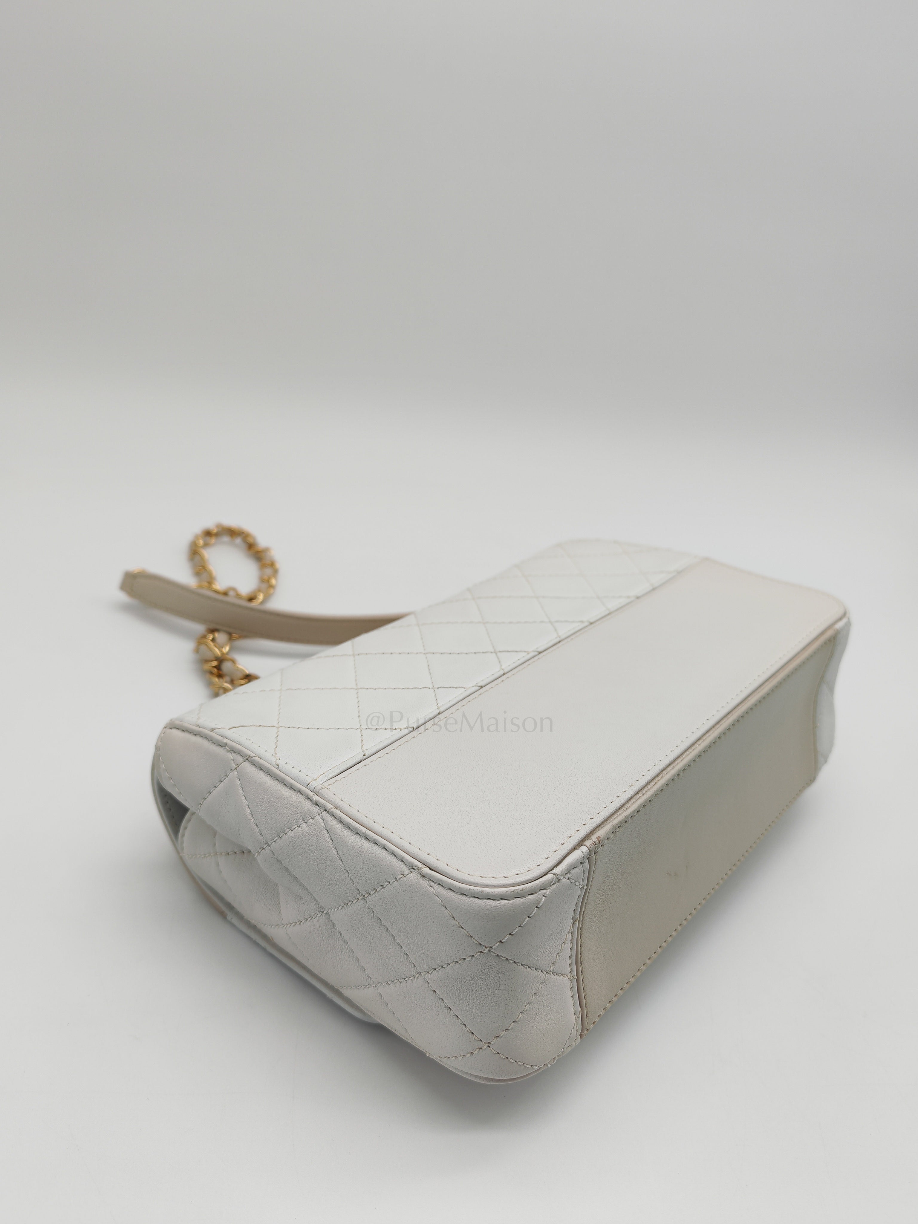Coco Mark Flap Bag Small in White and Beige Lambskin Leather and Gold Hardware (Series 28) | Purse Maison Luxury Bags Shop