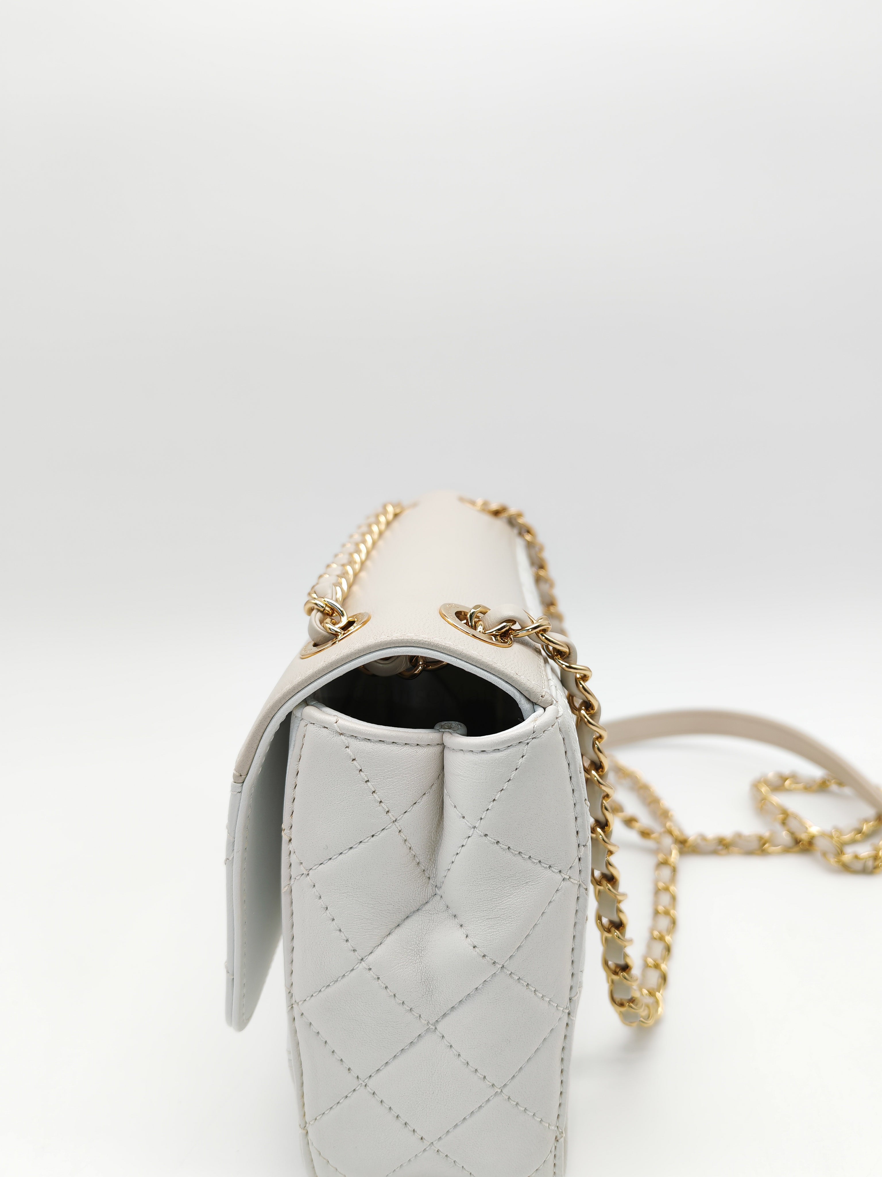 Coco Mark Flap Bag Small in White and Beige Lambskin Leather and Gold Hardware (Series 28) | Purse Maison Luxury Bags Shop