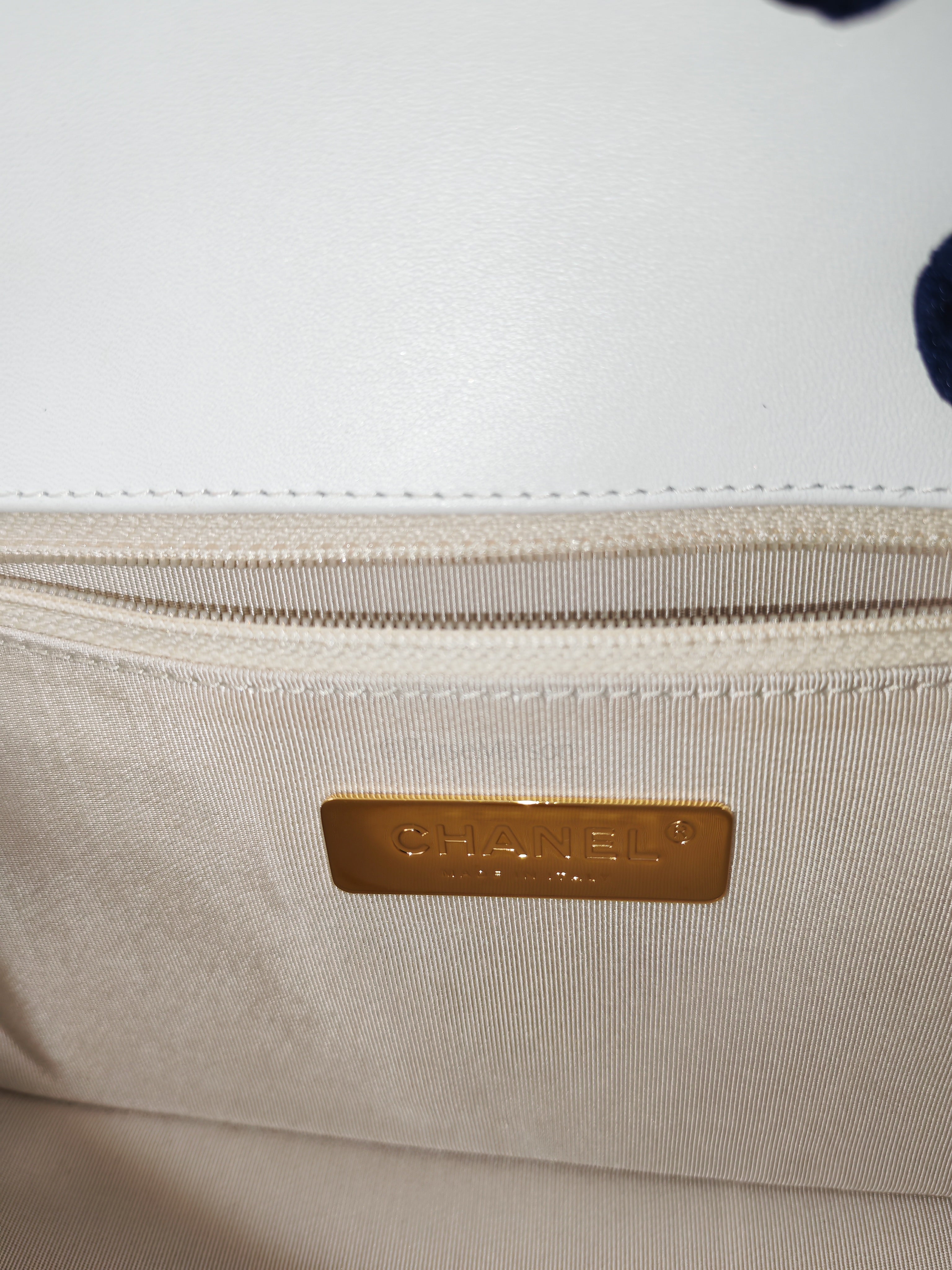 Coco Mark Flap Bag Small in White and Beige Lambskin Leather and Gold Hardware (Series 28) | Purse Maison Luxury Bags Shop