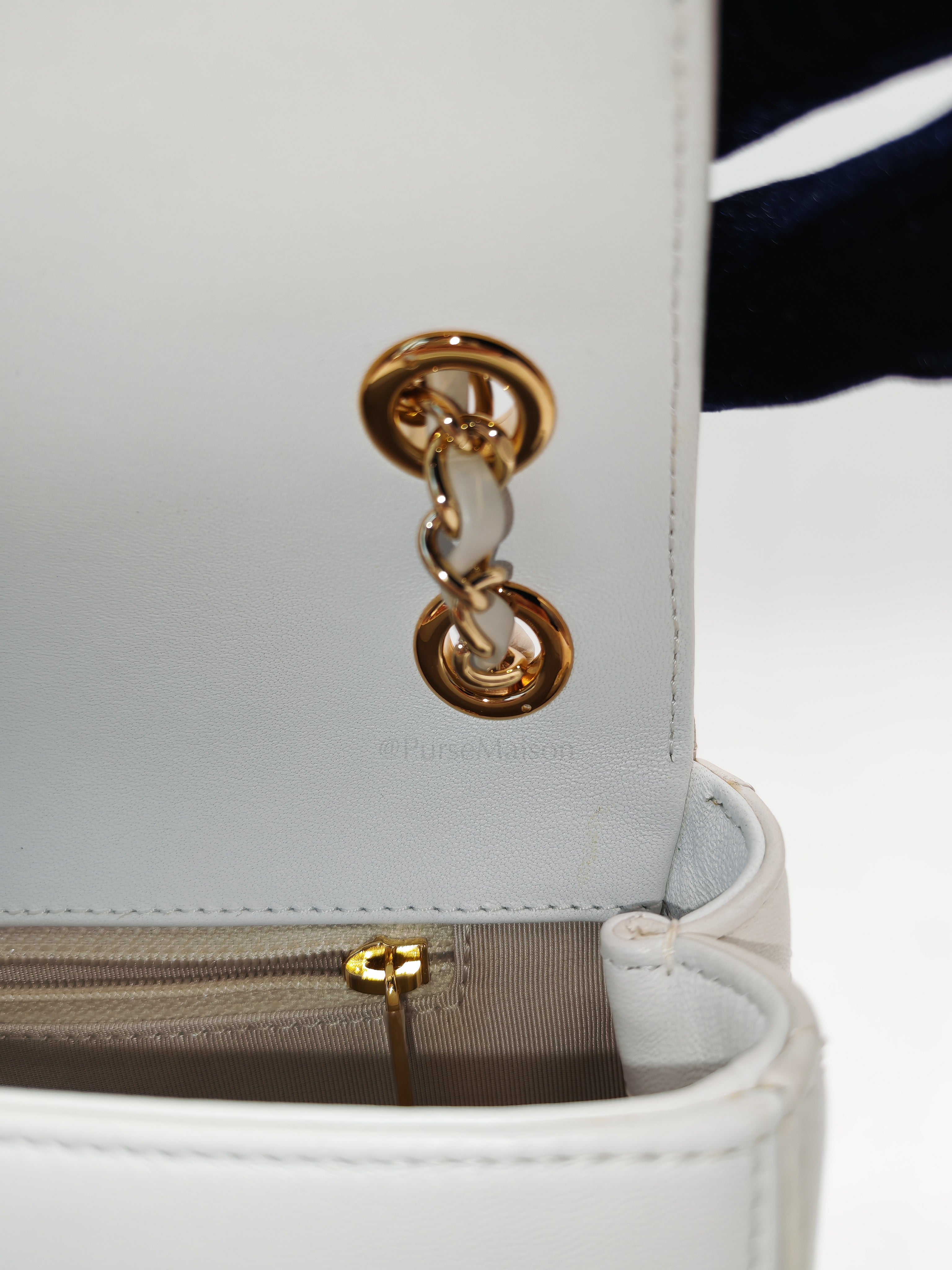 Coco Mark Flap Bag Small in White and Beige Lambskin Leather and Gold Hardware (Series 28) | Purse Maison Luxury Bags Shop