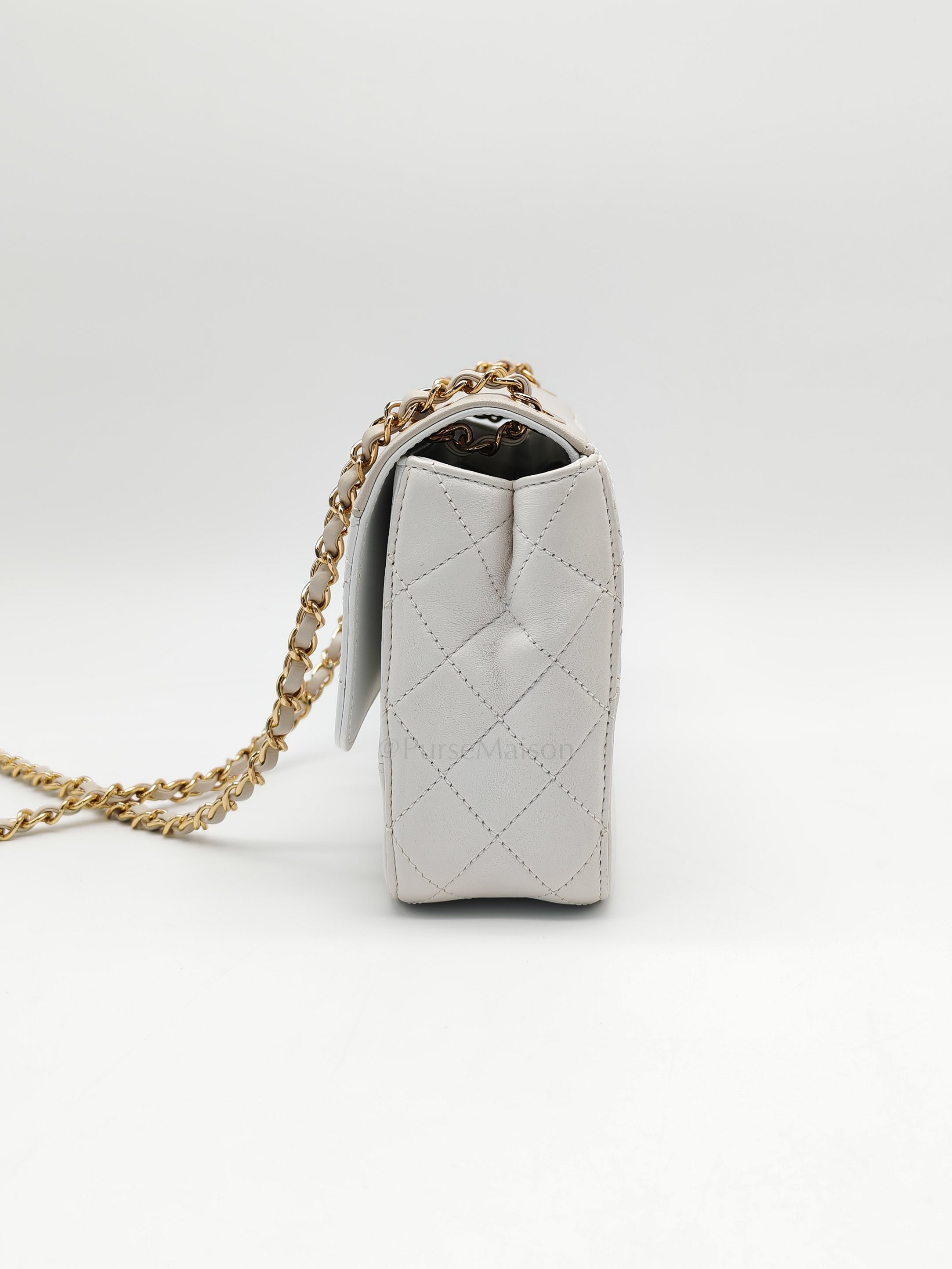 Coco Mark Flap Bag Small in White and Beige Lambskin Leather and Gold Hardware (Series 28) | Purse Maison Luxury Bags Shop