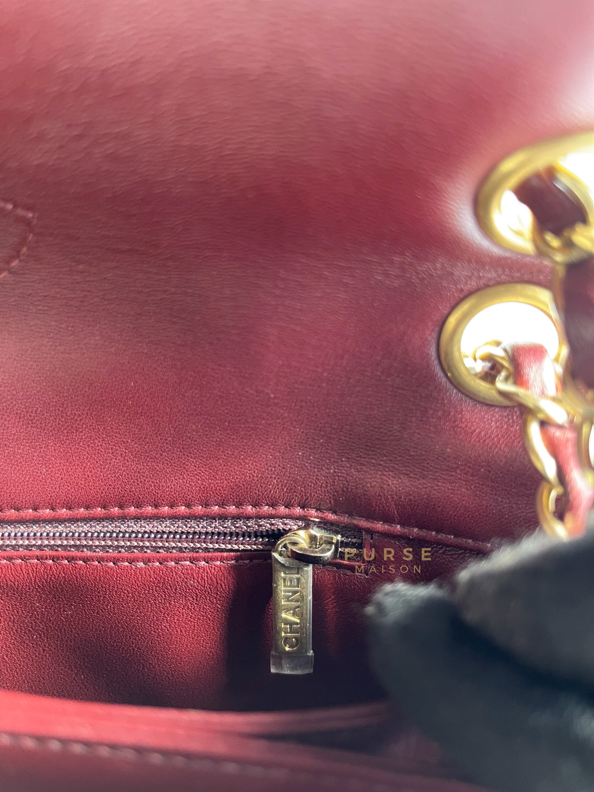 Seasonal Lock Flap Burgundy Lambskin Leather and Aged Gold Hardware Series 21 | Purse Maison Luxury Bags Shop