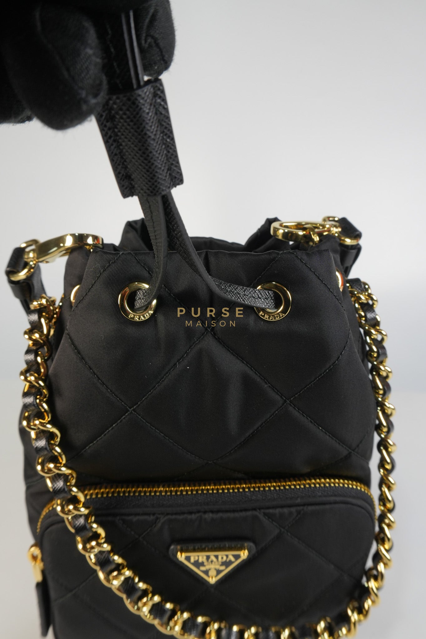 Secchiello in Tessuto Nero Nylon Bucket Bag | Purse Maison Luxury Bags Shop
