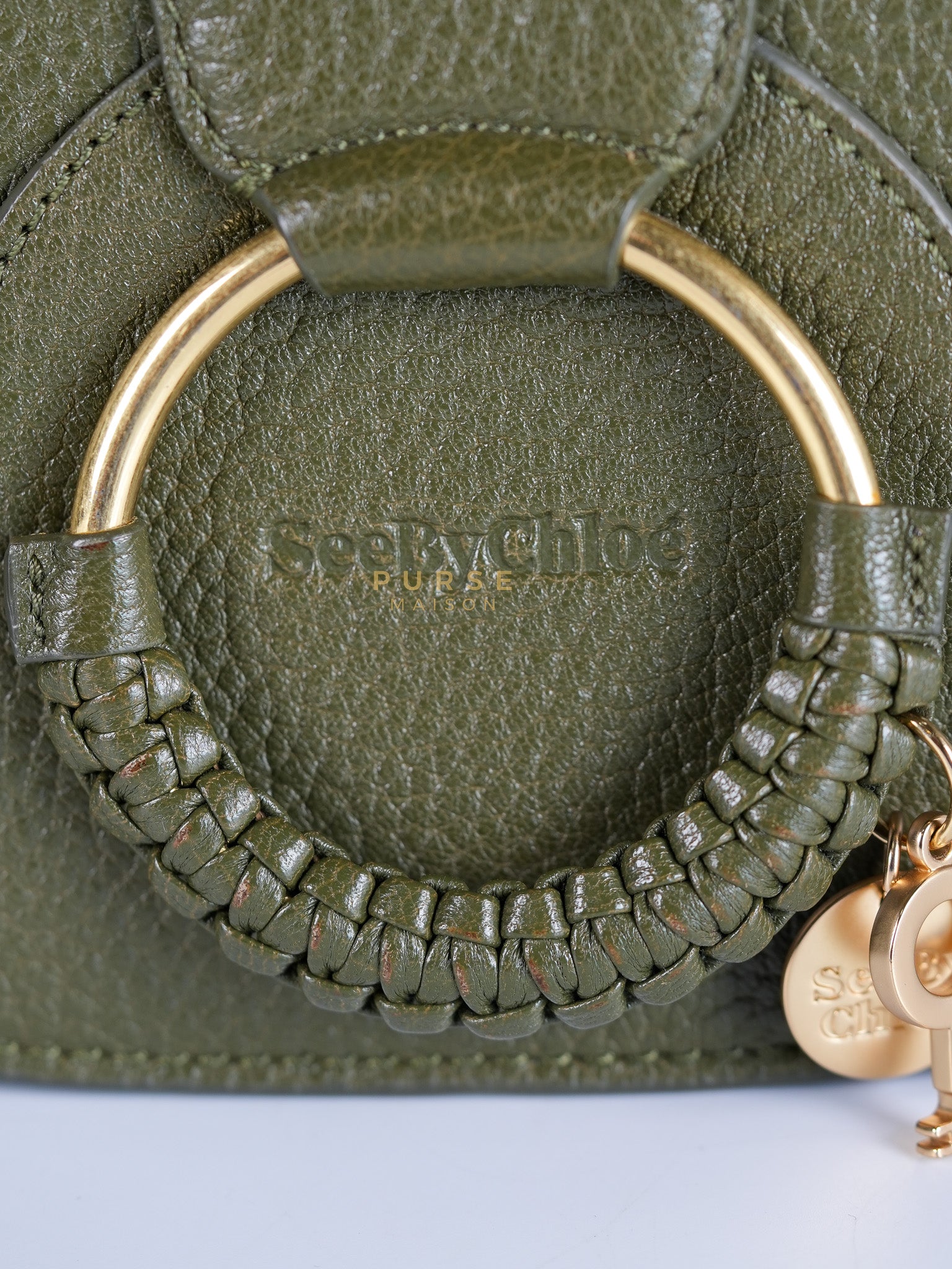See By Chloe Hana Bag Small in Steel Green Grained Leather & Gold Hardware | Purse Maison Luxury Bags Shop