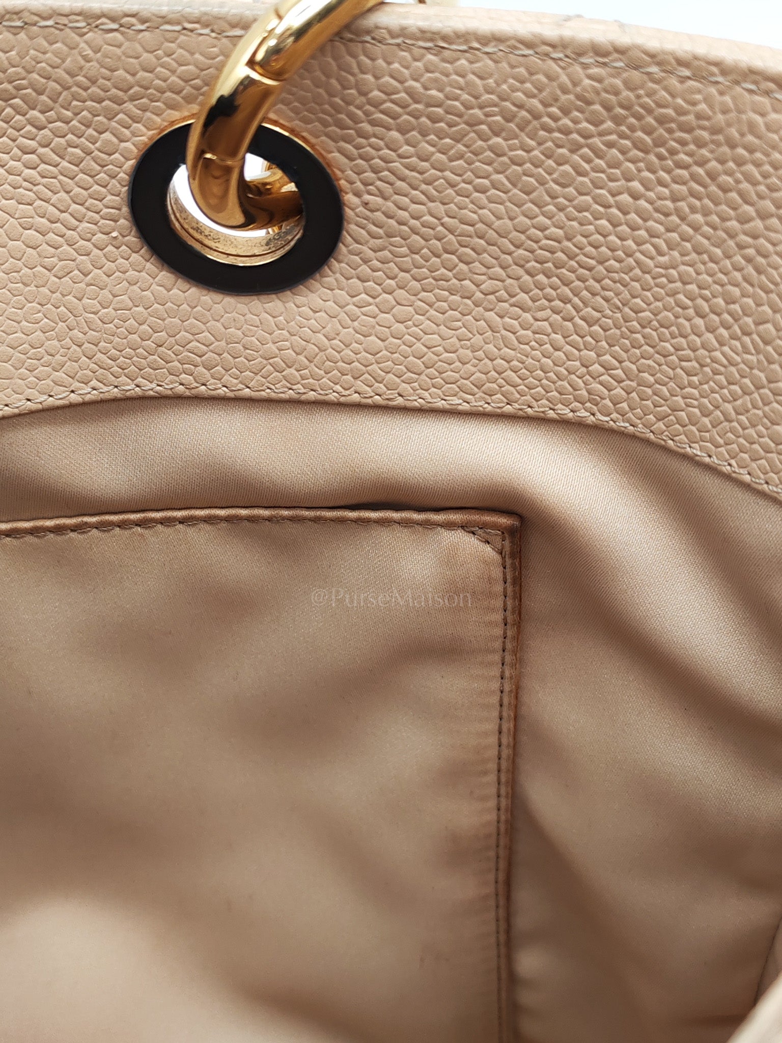 Grand Shopping Tote (GST) in Biege Quilted Caviar Leather & Gold Hardware Series 18