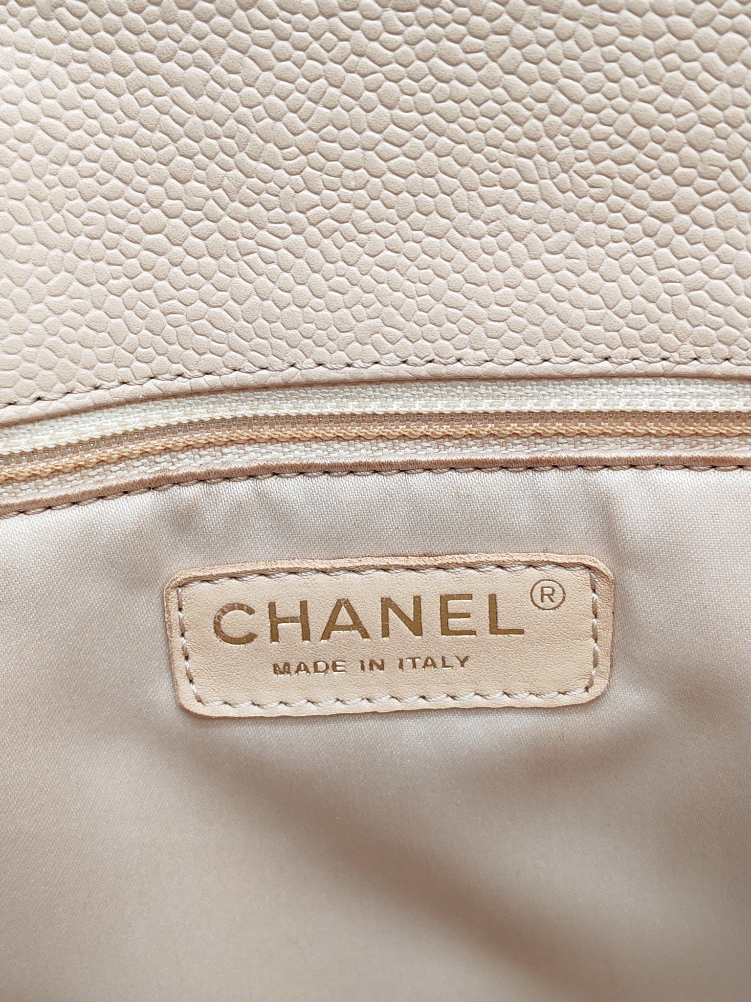 Grand Shopping Tote (GST) in Biege Quilted Caviar Leather & Gold Hardware Series 18