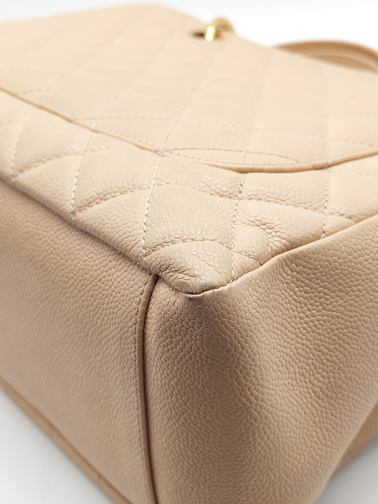 Grand Shopping Tote (GST) in Biege Quilted Caviar Leather & Gold Hardware Series 18