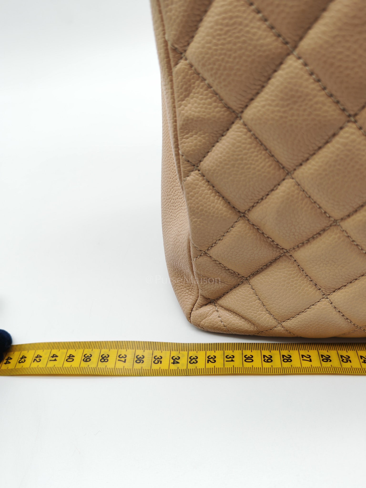 Grand Shopping Tote (GST) in Biege Quilted Caviar Leather & Gold Hardware Series 18