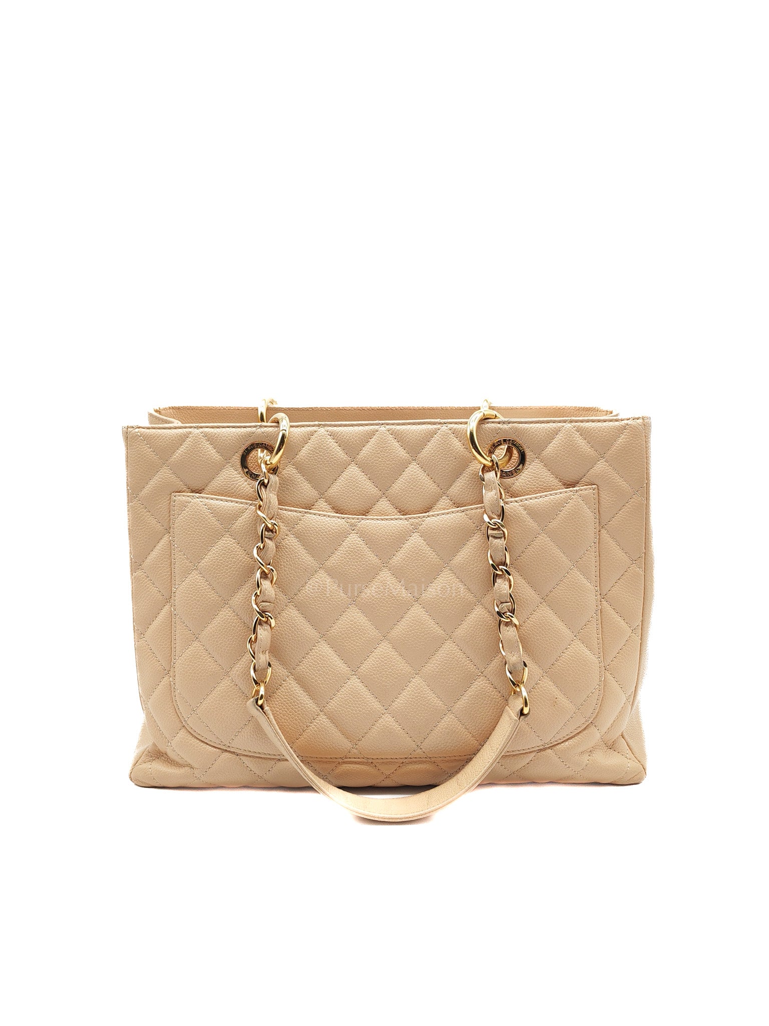 Grand Shopping Tote (GST) in Biege Quilted Caviar Leather & Gold Hardware Series 18