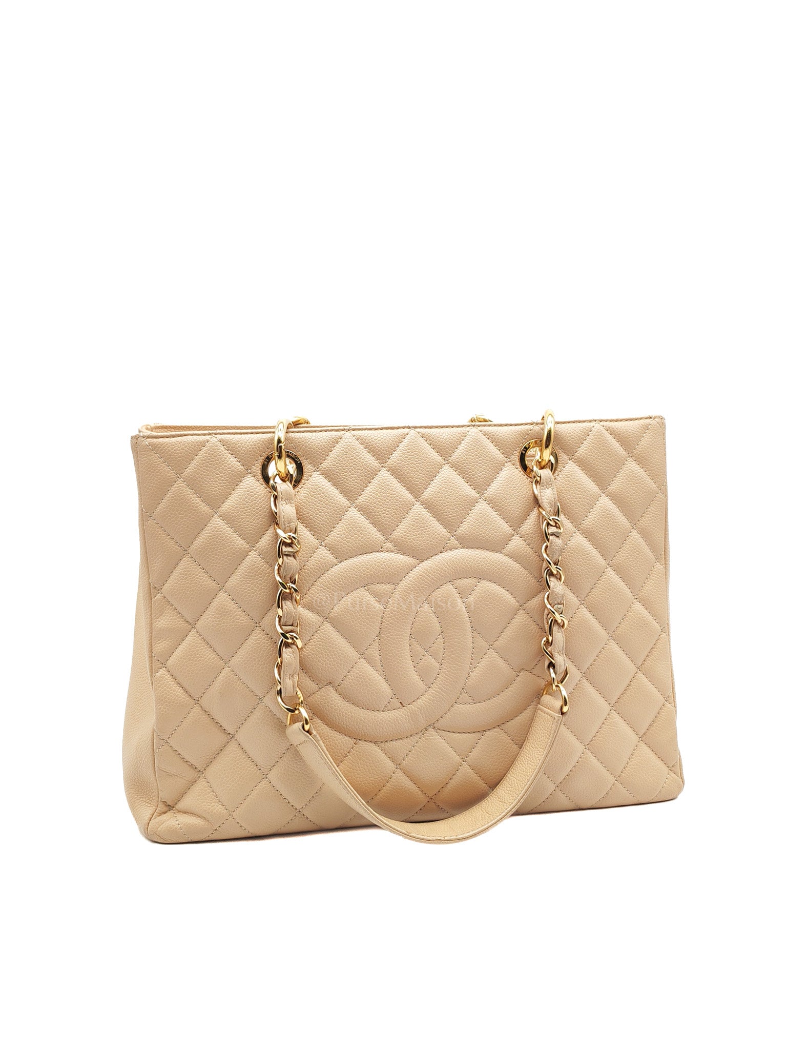 Grand Shopping Tote (GST) in Biege Quilted Caviar Leather & Gold Hardware Series 18