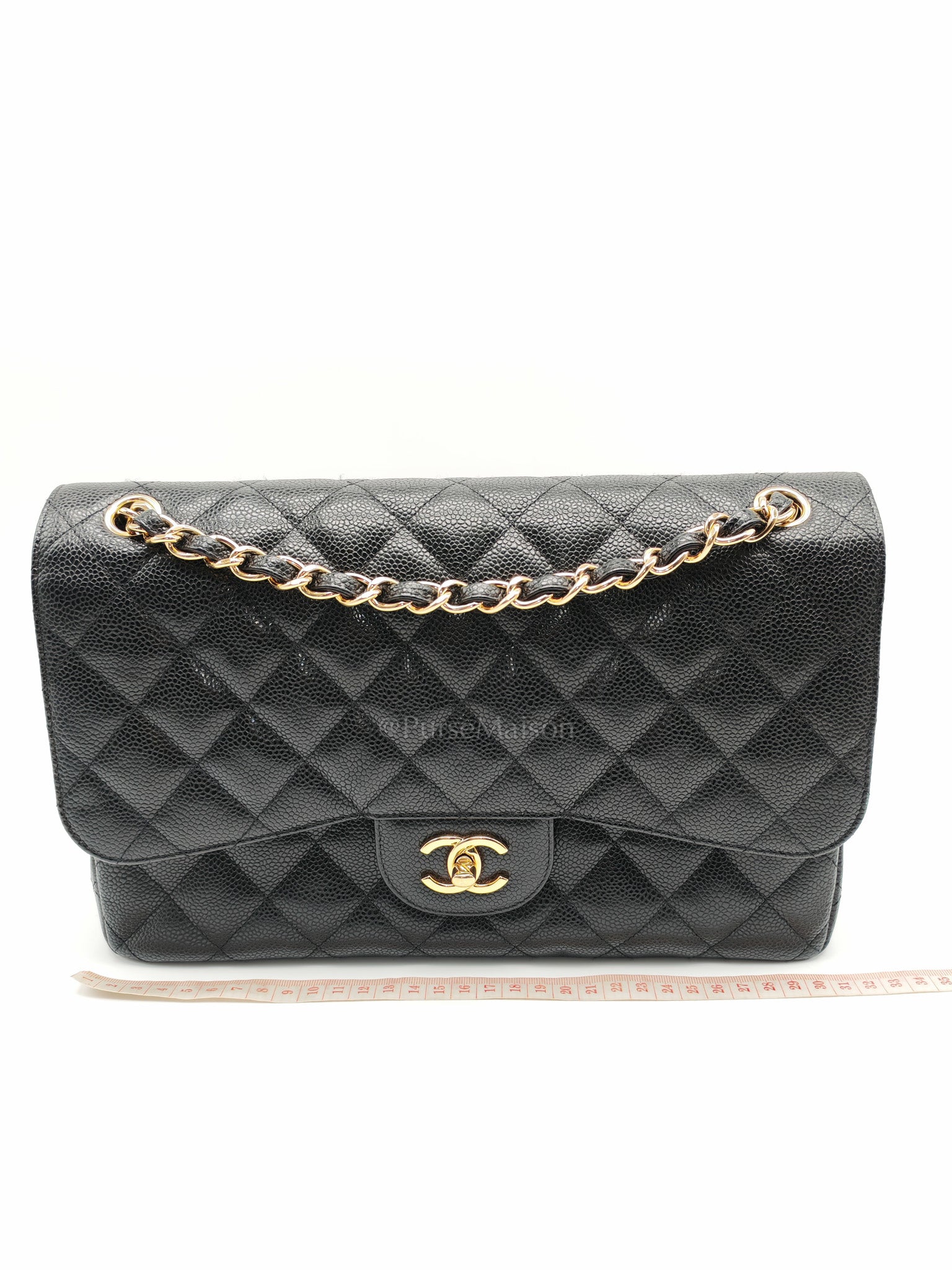 Classic Double Flap Jumbo In Black Quilted Caviar Leather & Gold Hardware Series 22
