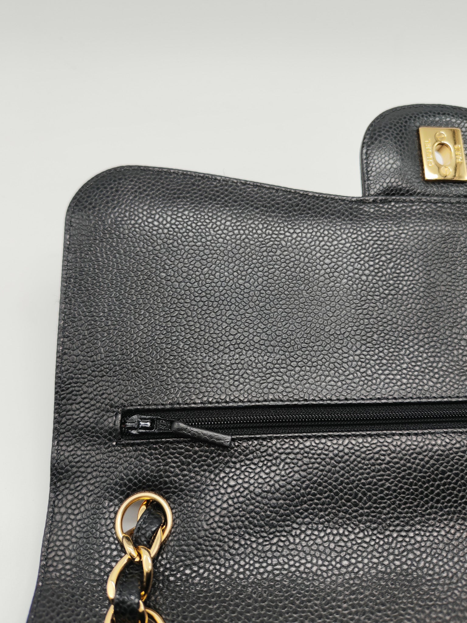 Classic Double Flap Jumbo In Black Quilted Caviar Leather & Gold Hardware Series 22