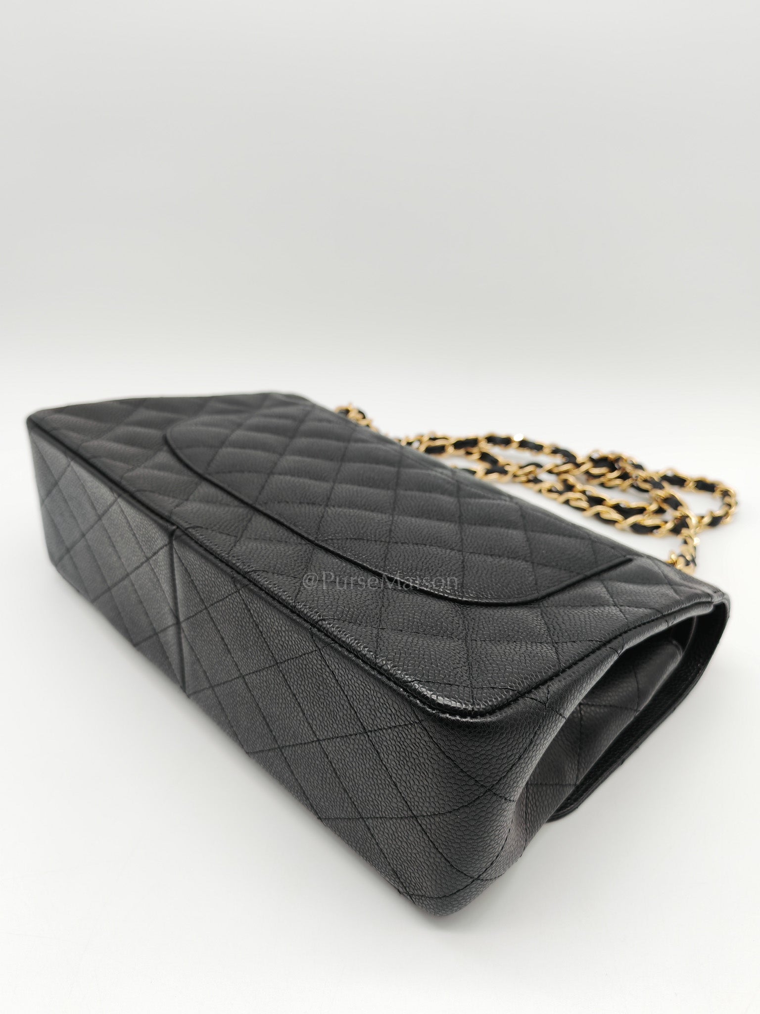 Classic Double Flap Jumbo In Black Quilted Caviar Leather & Gold Hardware Series 22