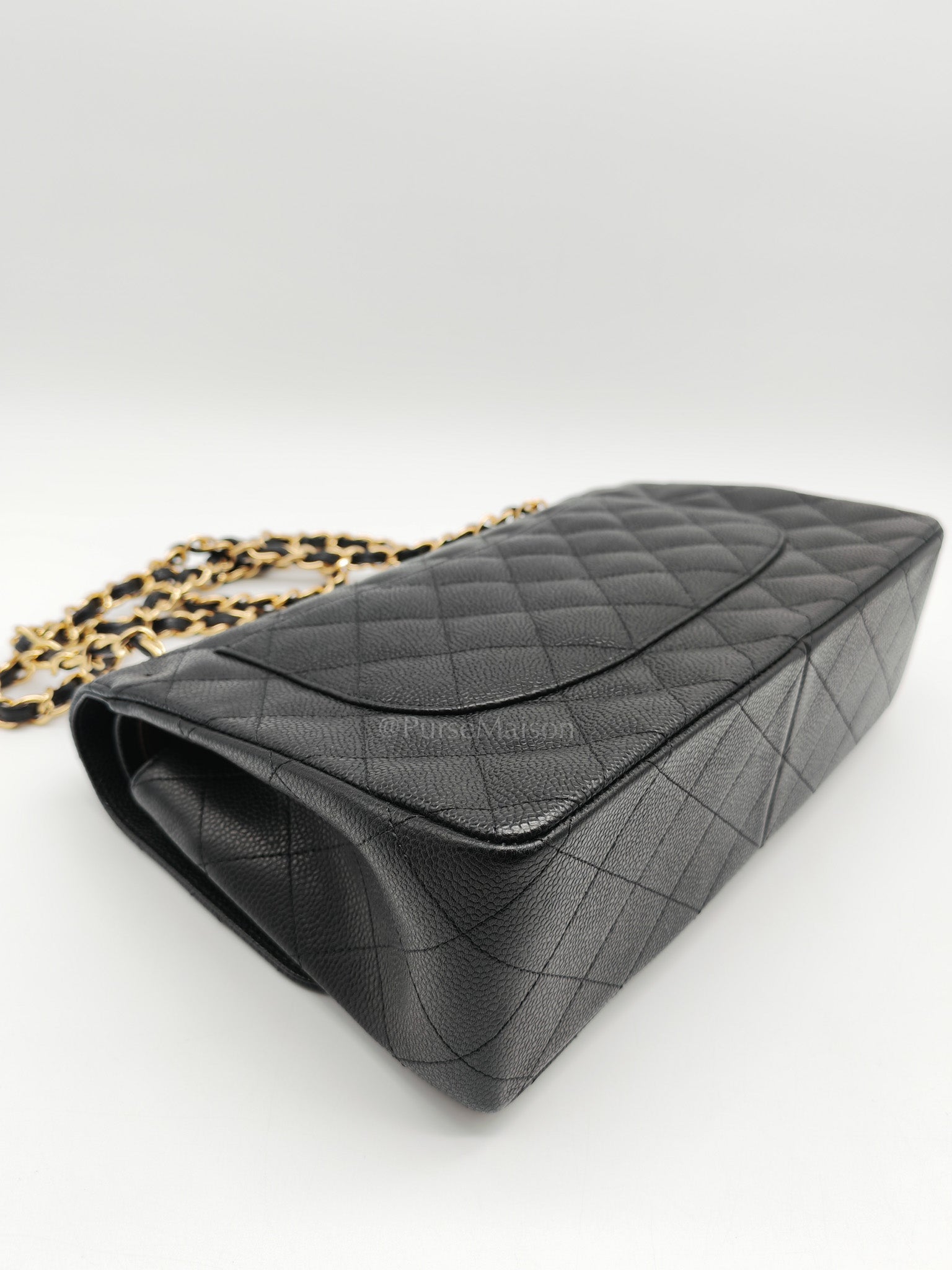 Classic Double Flap Jumbo In Black Quilted Caviar Leather & Gold Hardware Series 22