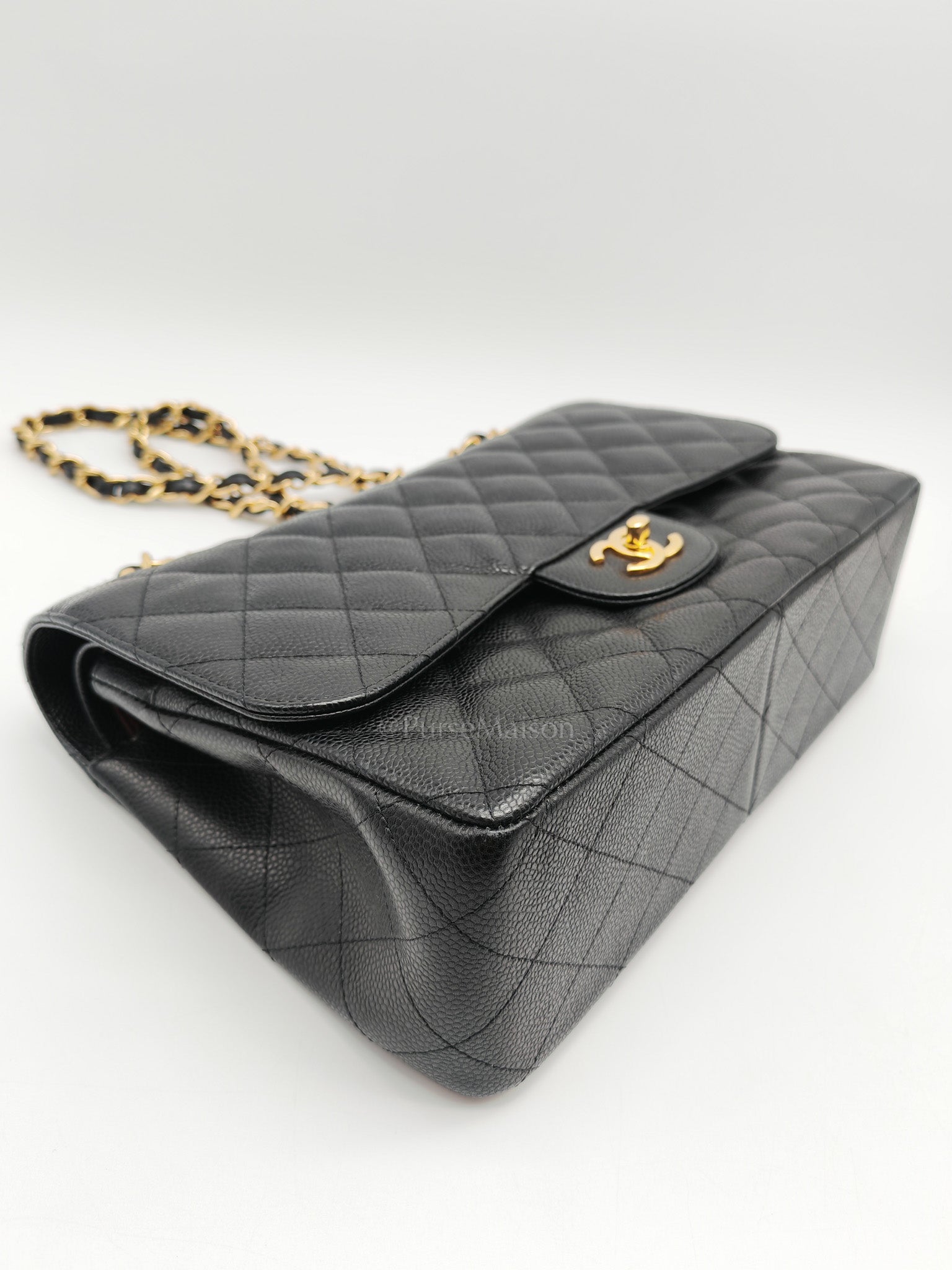 Classic Double Flap Jumbo In Black Quilted Caviar Leather & Gold Hardware Series 22