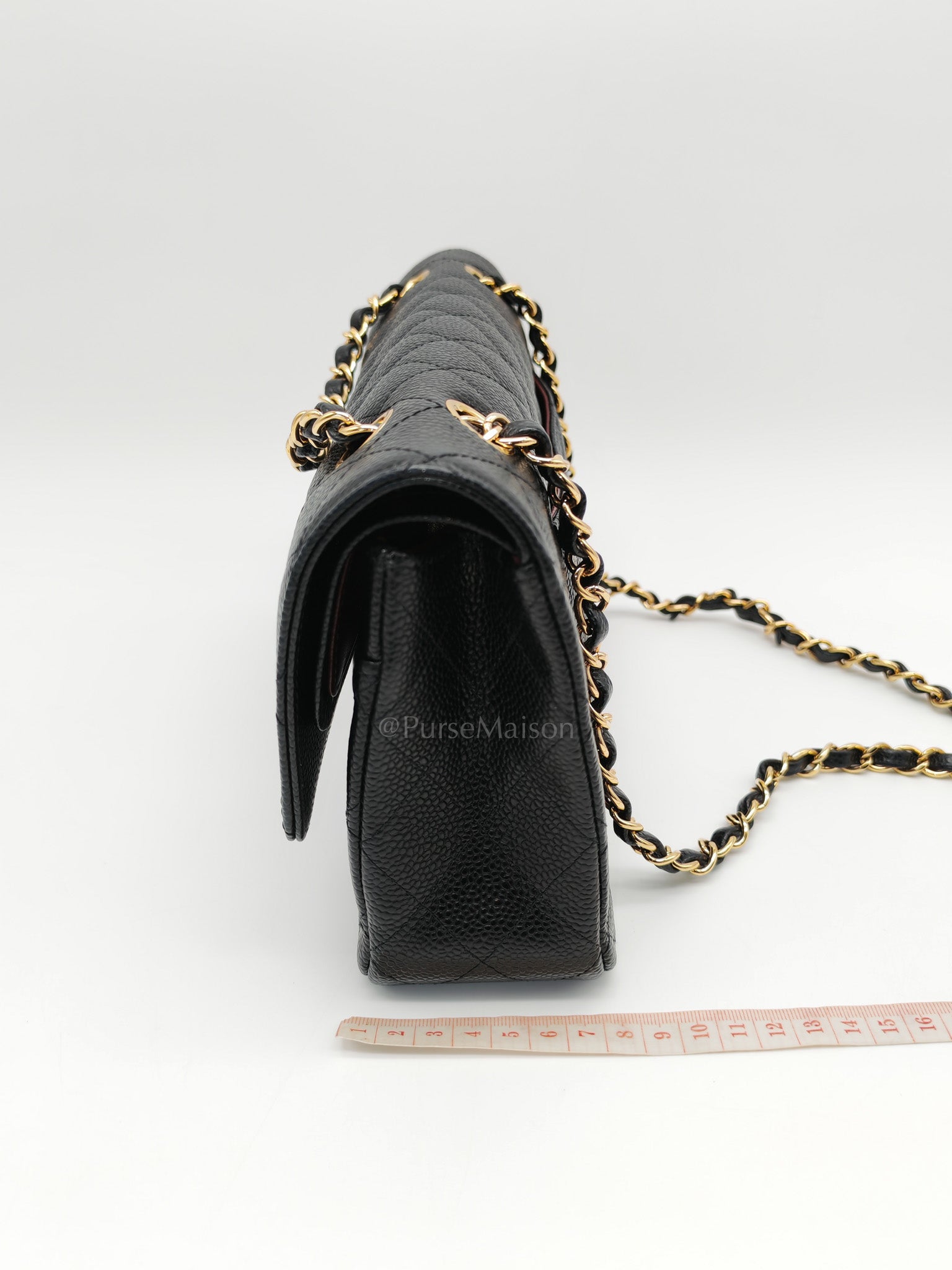 Classic Double Flap Medium in Black Quilted Caviar Leather and Gold Hardware Series 28