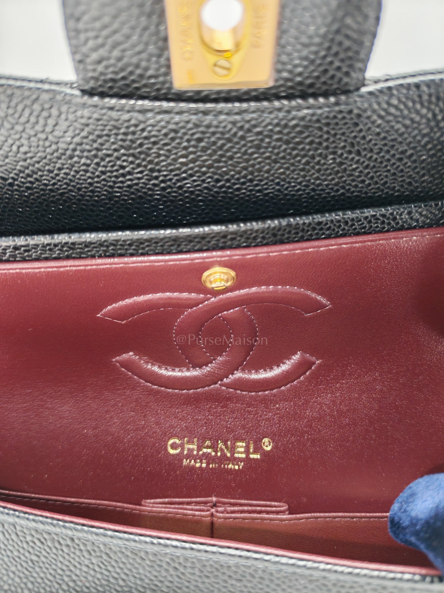 Classic Double Flap Medium in Black Quilted Caviar Leather and Gold Hardware Series 28