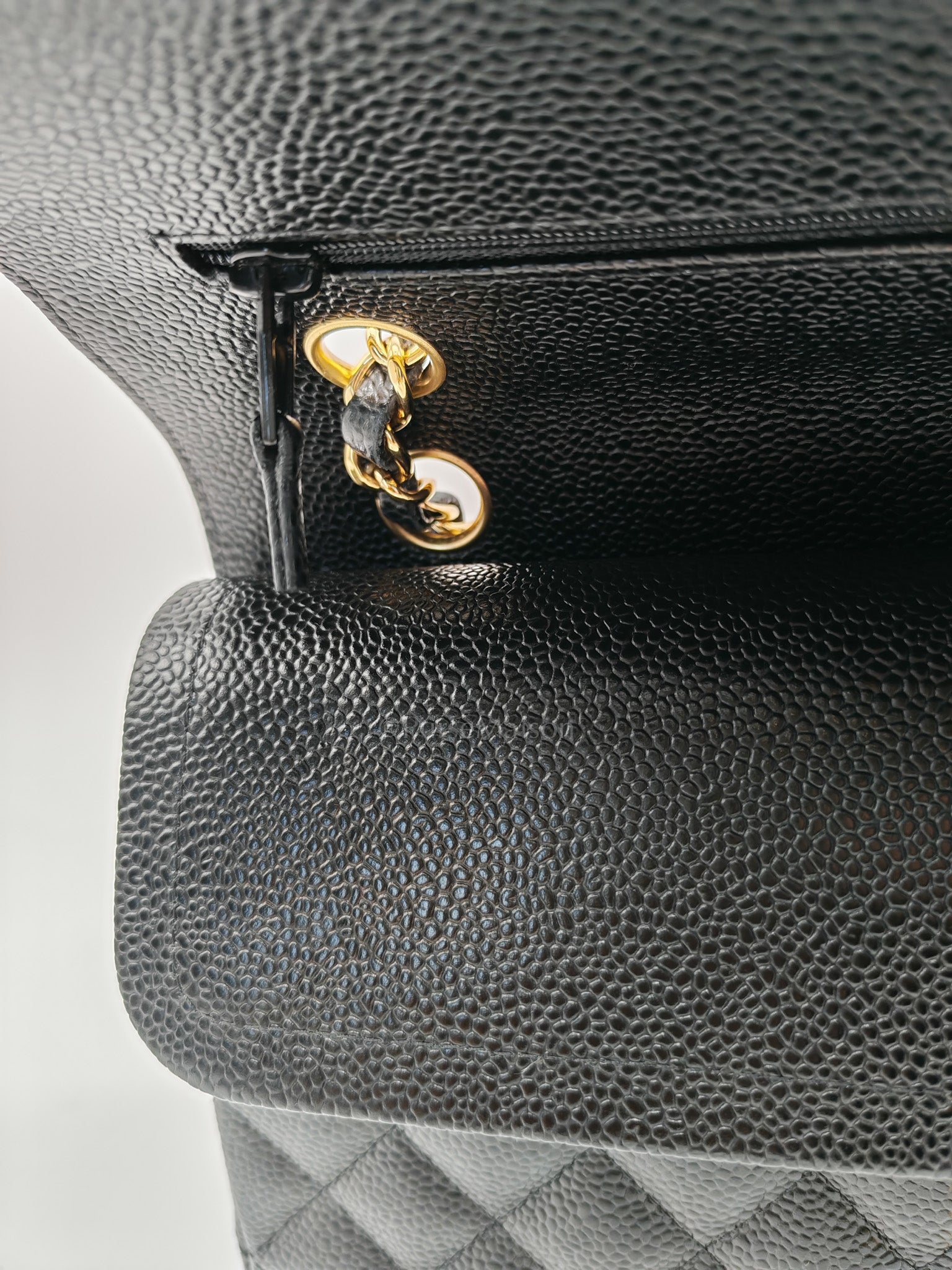 Classic Double Flap Medium in Black Quilted Caviar Leather and Gold Hardware Series 28
