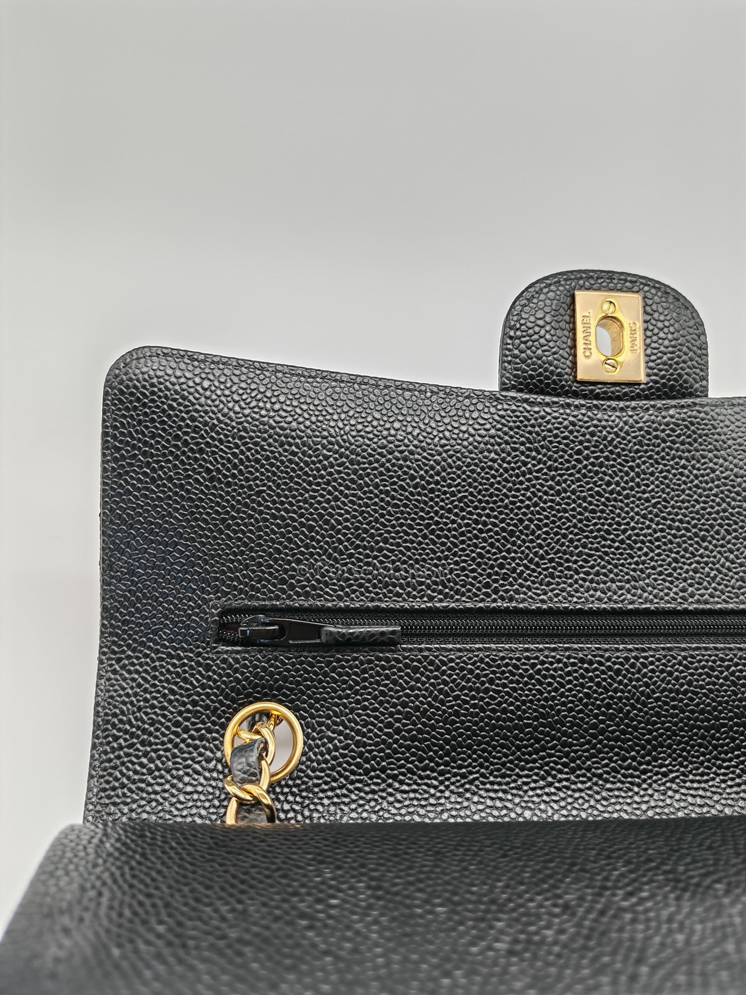 Classic Double Flap Medium in Black Quilted Caviar Leather and Gold Hardware Series 28